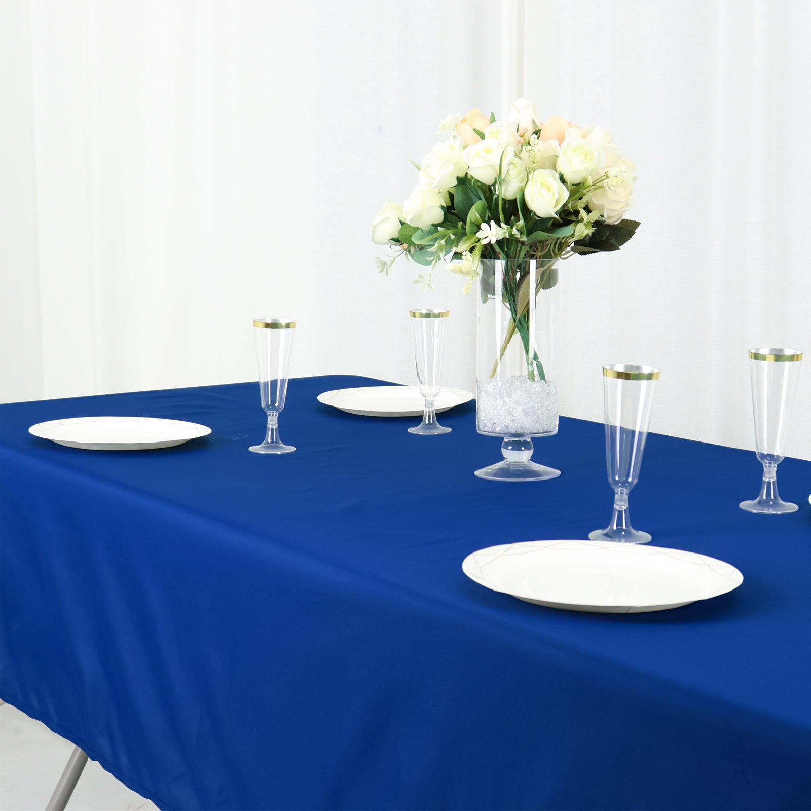 Wrinkle-Resistant Royal Blue Cotton Blend 60x102 Rectangle Tablecloth - Ideal for Events!