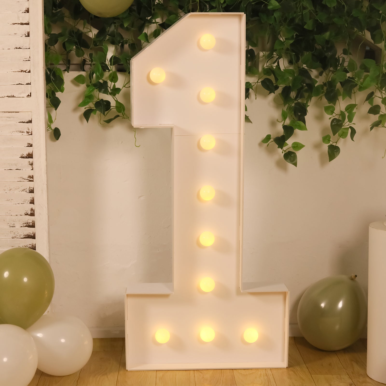 4ft White Giant LED Marquee Light Up Number 1 - Pre - Cut Foam Board with 10 Warm White Battery - Operated LEDs, Glue Gun & Sticks