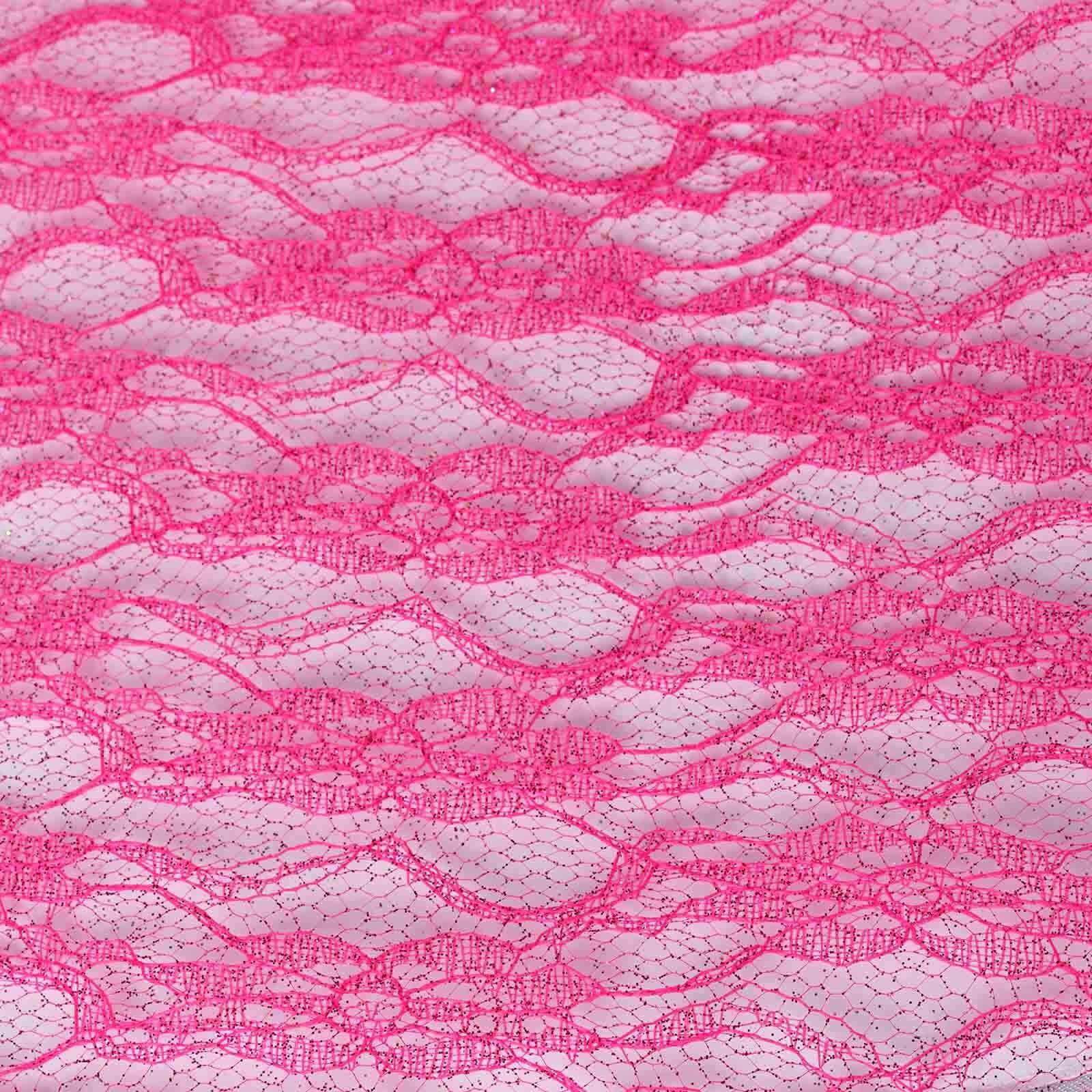 15-Yard Fuchsia Floral Shimmer Lace Tulle Fabric Bolt, 54 Inches Wide