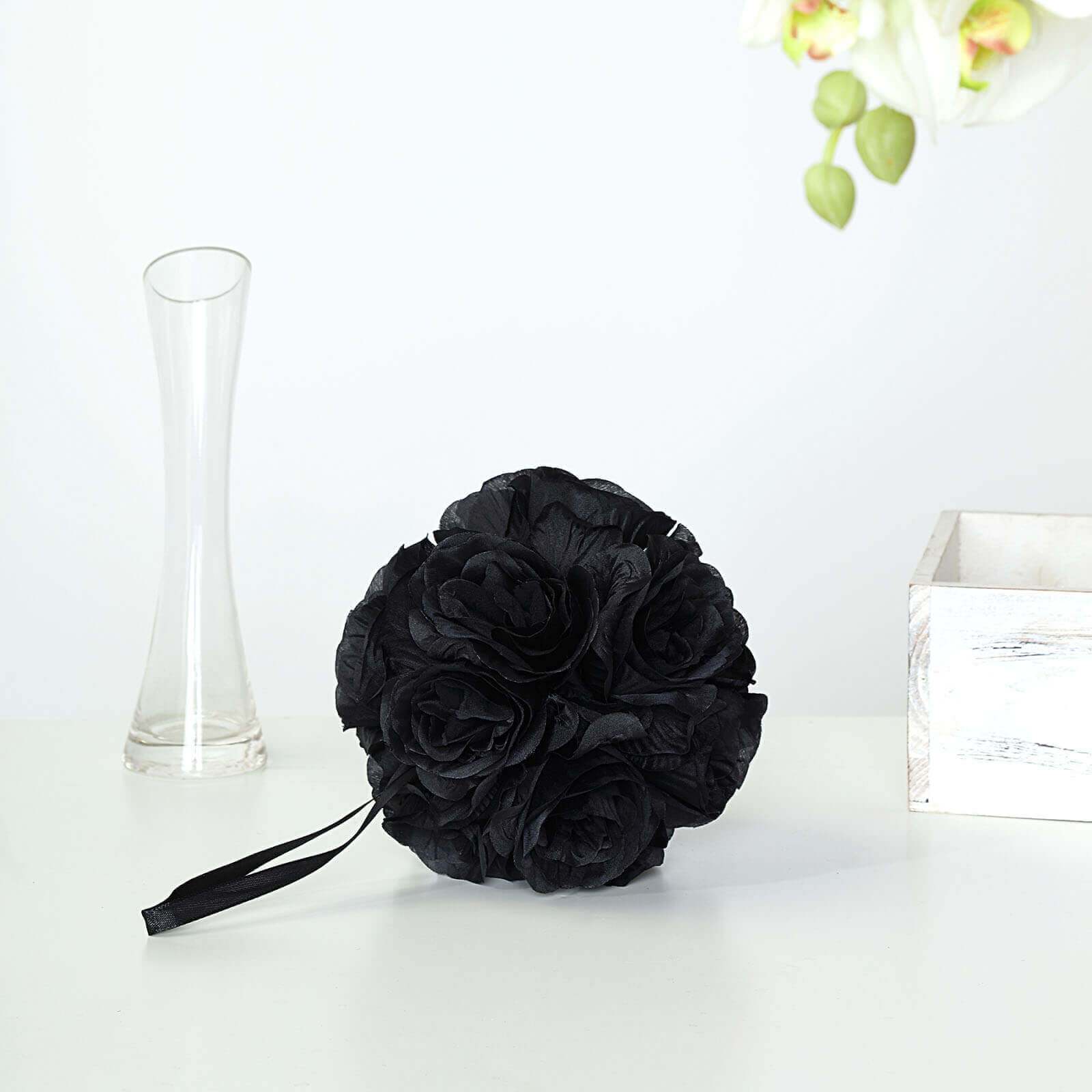 Hot Sale! 2-Pack 7-Inch Black Artificial Silk Rose Kissing Balls for Party Decor