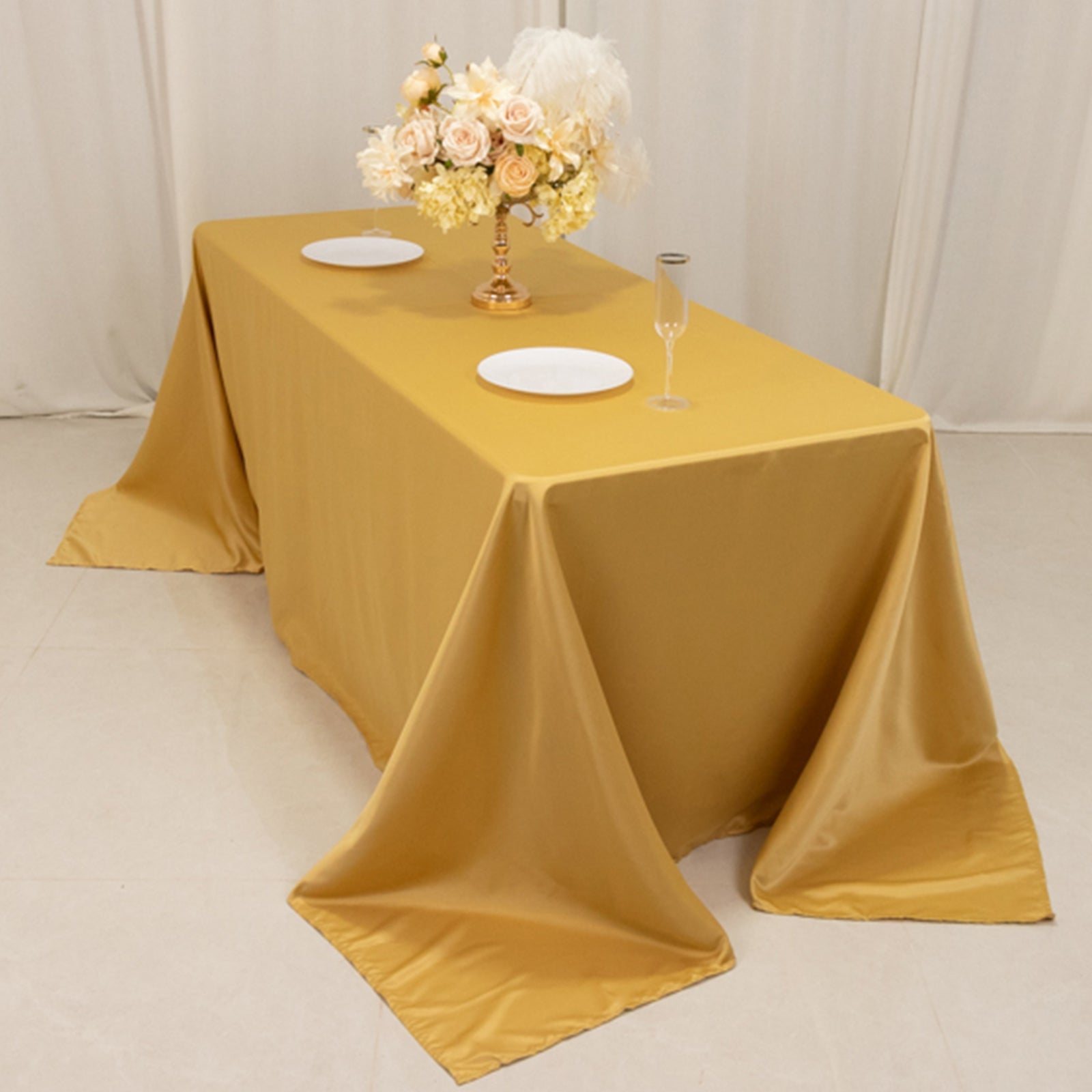 Premium Lamour Satin Champagne Rectangle Tablecloth - Soft, Silk-Like 90x132 Cover