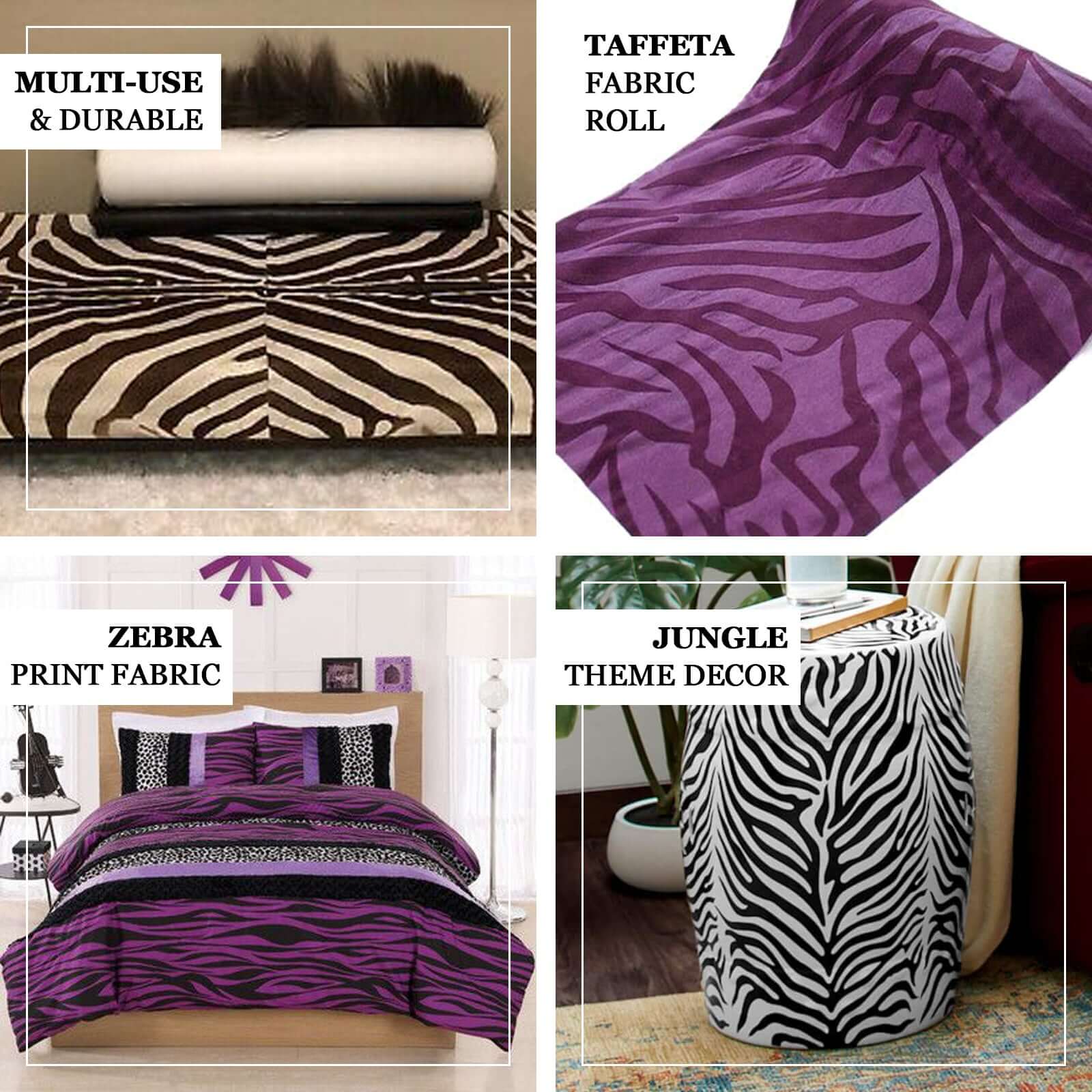 10-Yard Eggplant Zebra Print Taffeta Fabric Roll, 54 Inches Wide