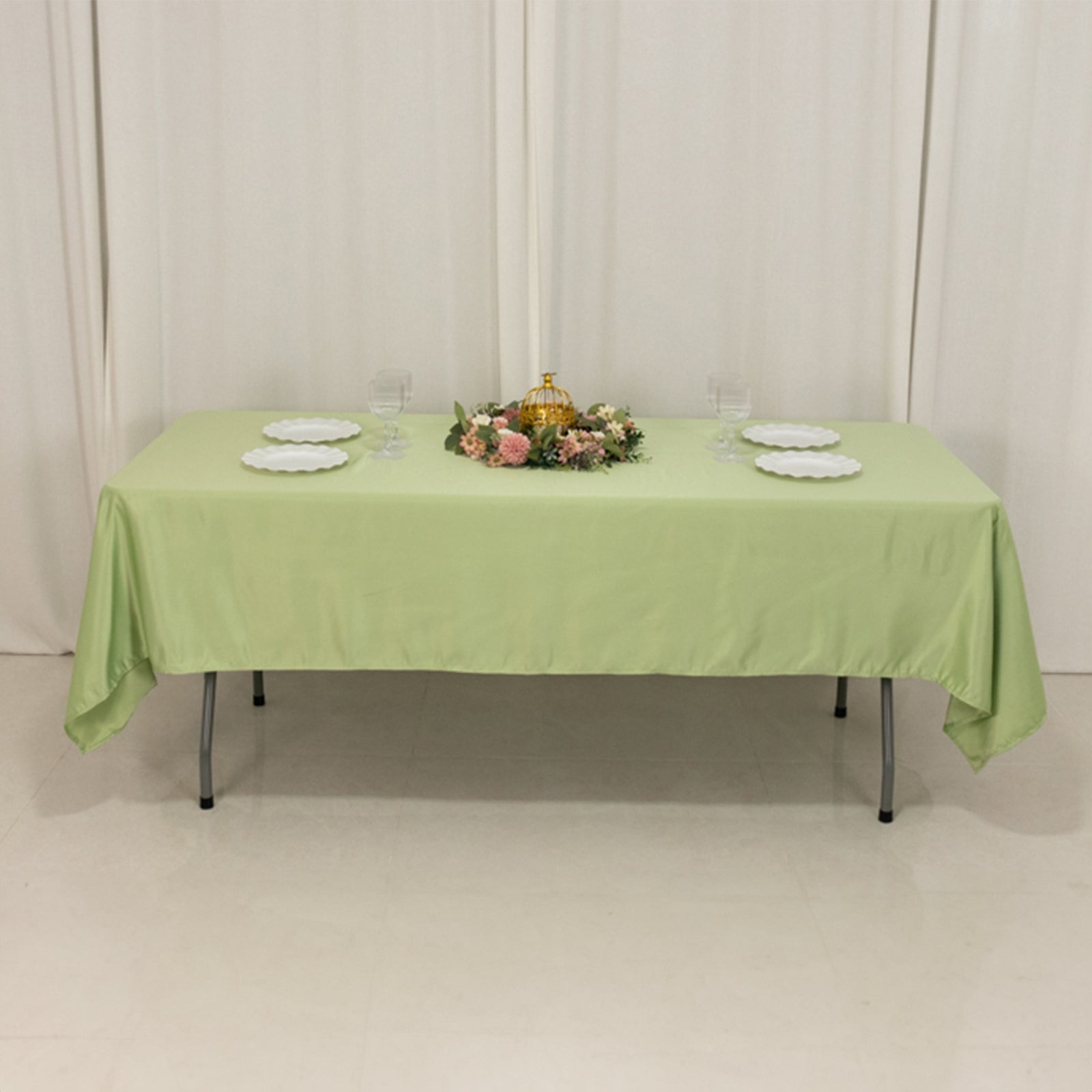 Get This Durable & Silky Soft Lamour Satin Rectangle Tablecloth in Sage Green (60x102)