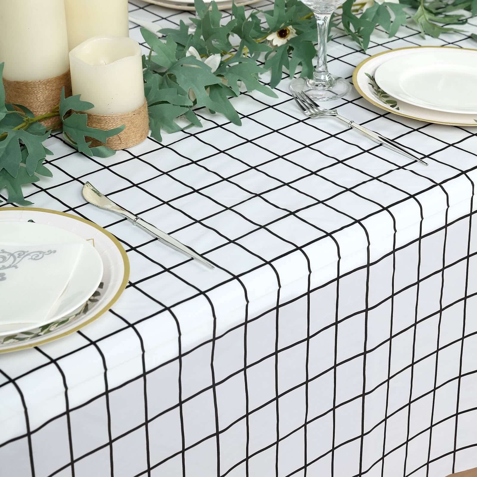 5-Pack Durable PVC Disposable Checkered Rectangle Table Covers in Black/White 54x108
