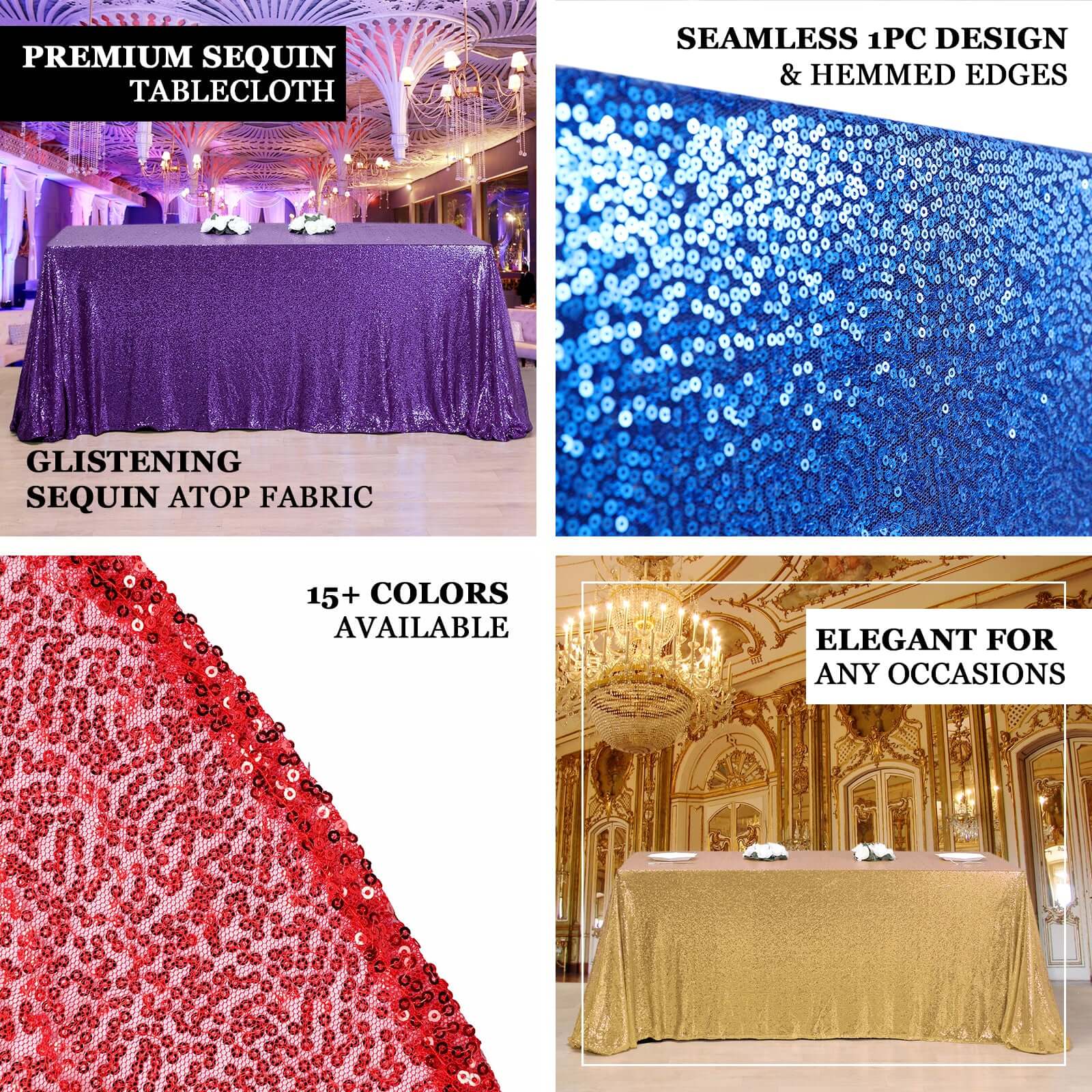 Champagne Seamless Sparkly Sequin Rectangle Tablecloth 90x132