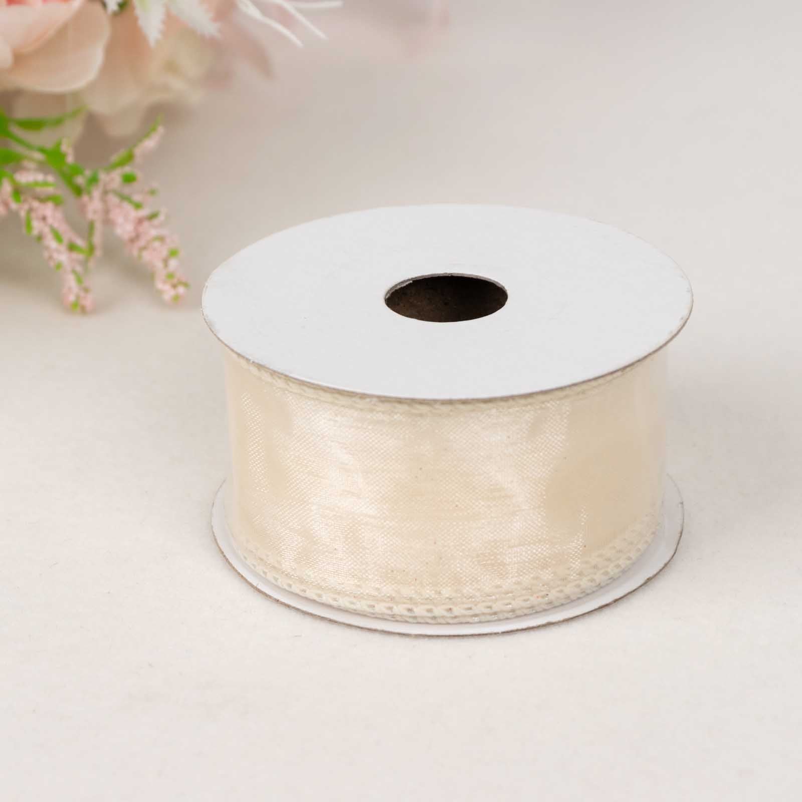 Hot Deal! 10-Yard Ivory 1.5-Inch Wide Sheer Organza Wired Edge Ribbon for Decor