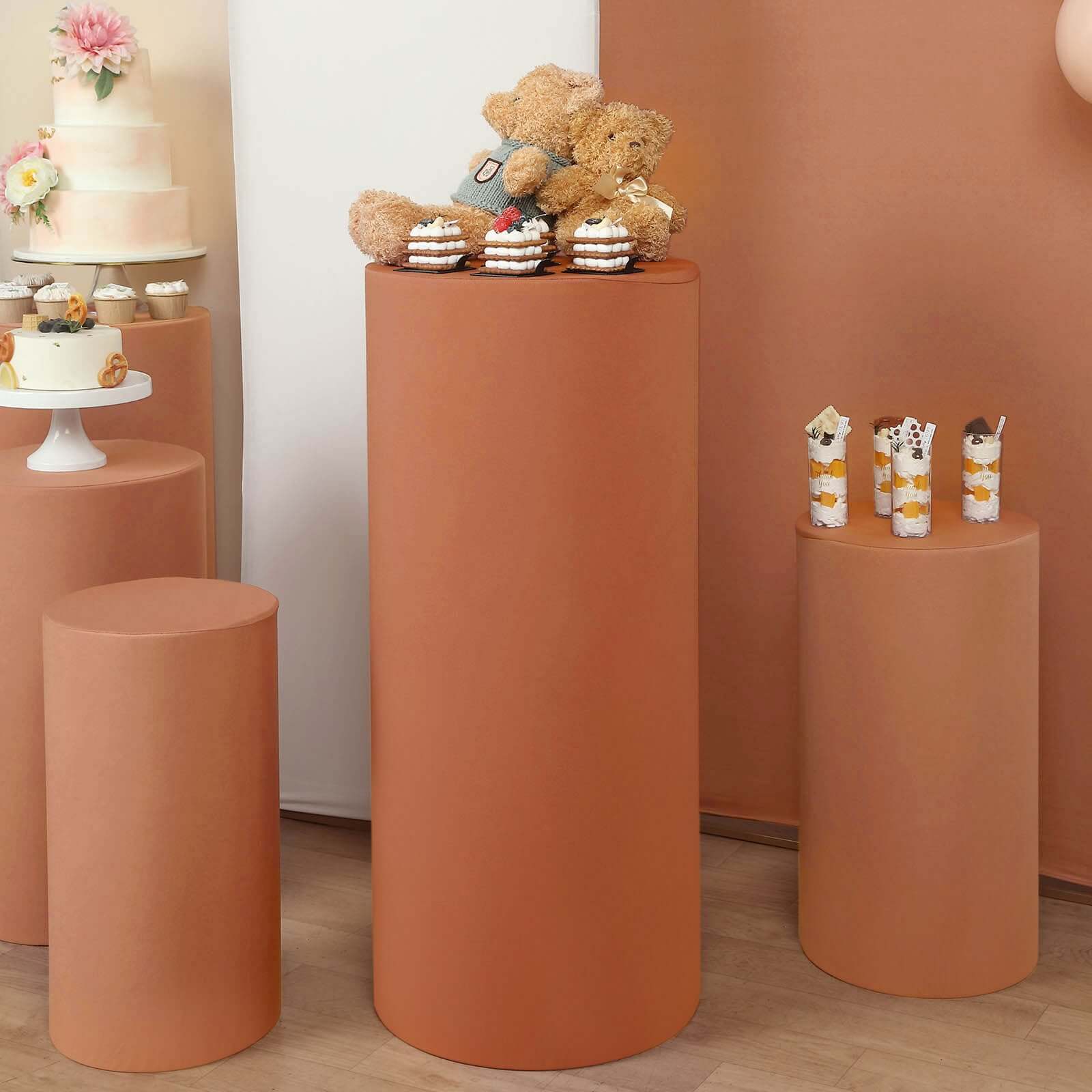 5-Piece Terracotta Spandex Cylinder Pedestal Stand Covers, 160 GSM - Great for Decor!