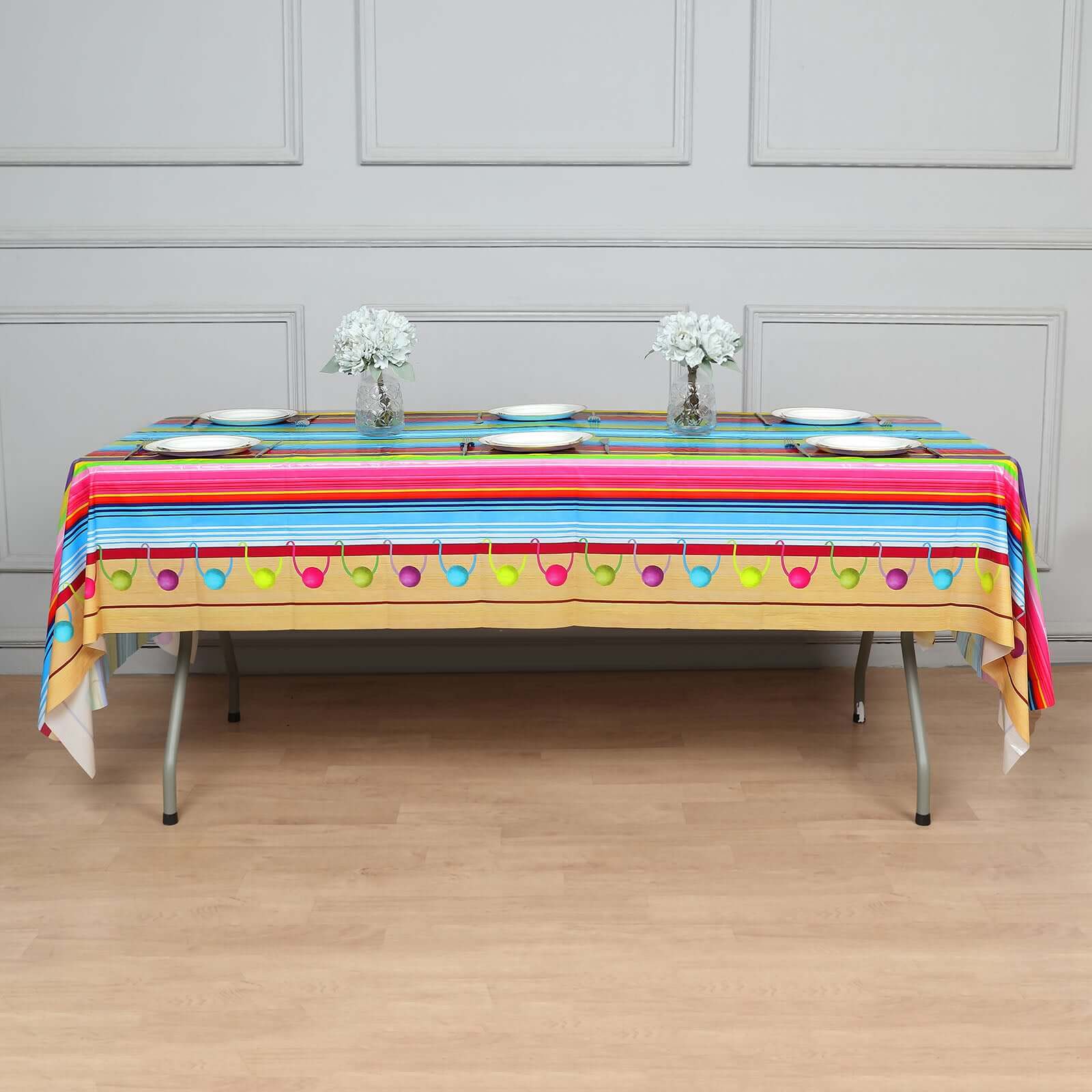 5-Pack Vibrant PVC Disposable Mexican Serape Rectangle Table Covers for Cinco De Mayo 54x108