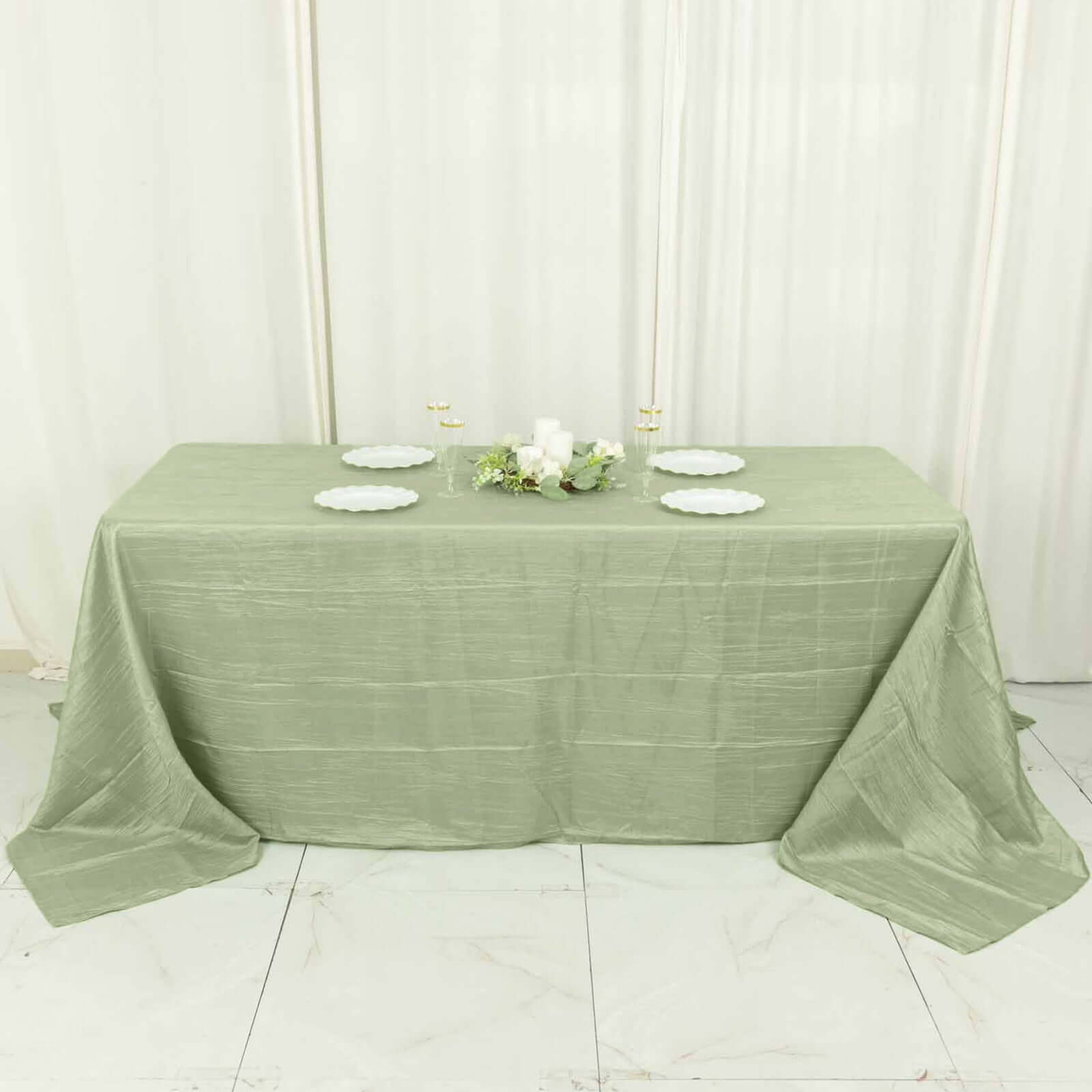Discount! Sage Green Seamless Accordion Crinkle Taffeta Rectangle Tablecloth 90x132