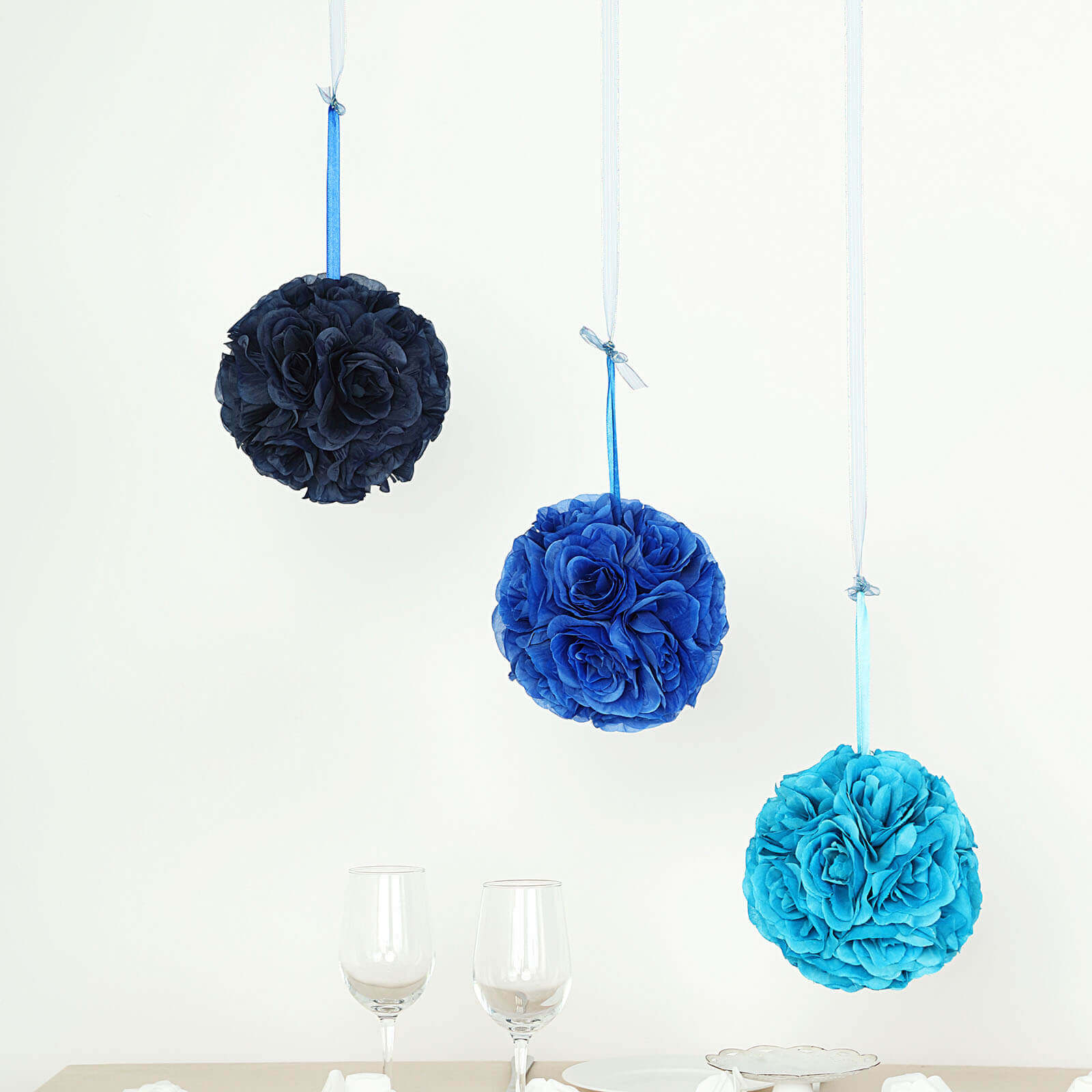 2-Pack 7-Inch Royal Blue Artificial Silk Rose Kissing Balls for Decor