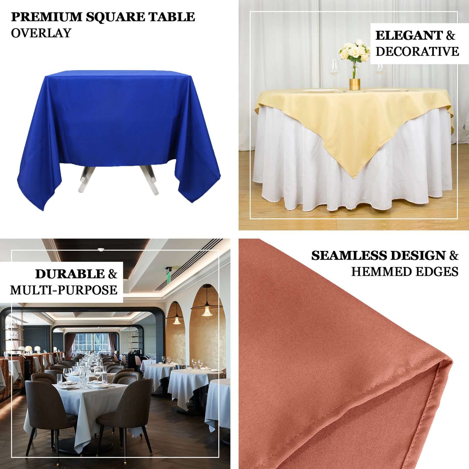 Hot Sale! 54x54 Premium Purple Polyester Square Table Overlay, 220GSM Stain & Wrinkle Resistant