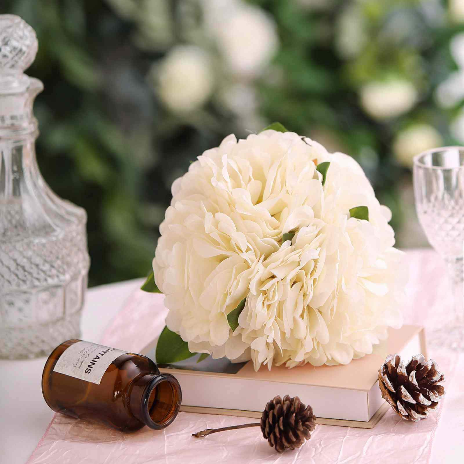 Hot Sale! 11-piece Blush and Cream Artificial Silk Peony Flower Bouquet for Various Occasions