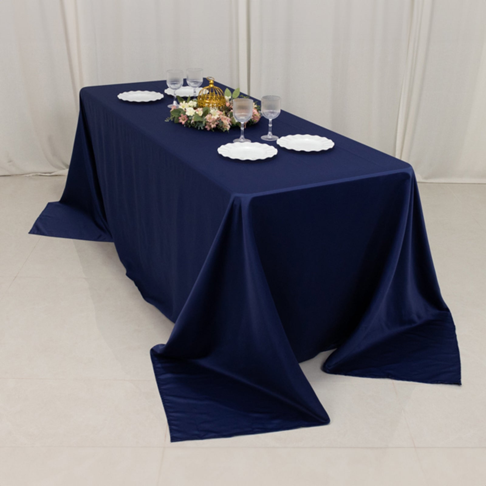 Exclusive Navy Blue Lamour Satin Rectangle Tablecloth 90x132 - Soft, Silk-Like & Durable