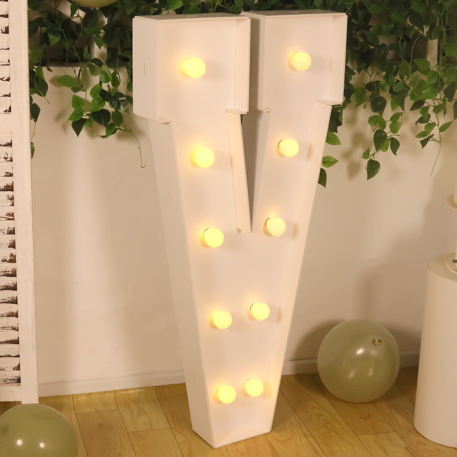 4ft White Giant LED Marquee Light-Up Letter V with 10 Warm White Battery-Operated LEDs, Glue Gun & Sticks