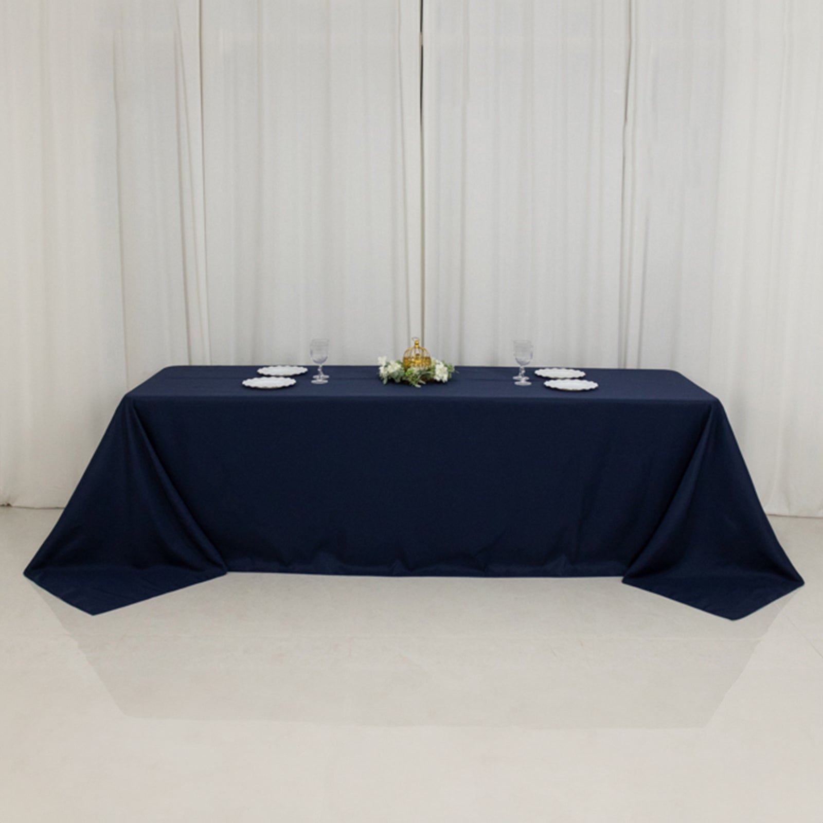Navy Blue Premium Polyester Fire Retardant 90x156 Rectangular Tablecloth - Ideal for Events