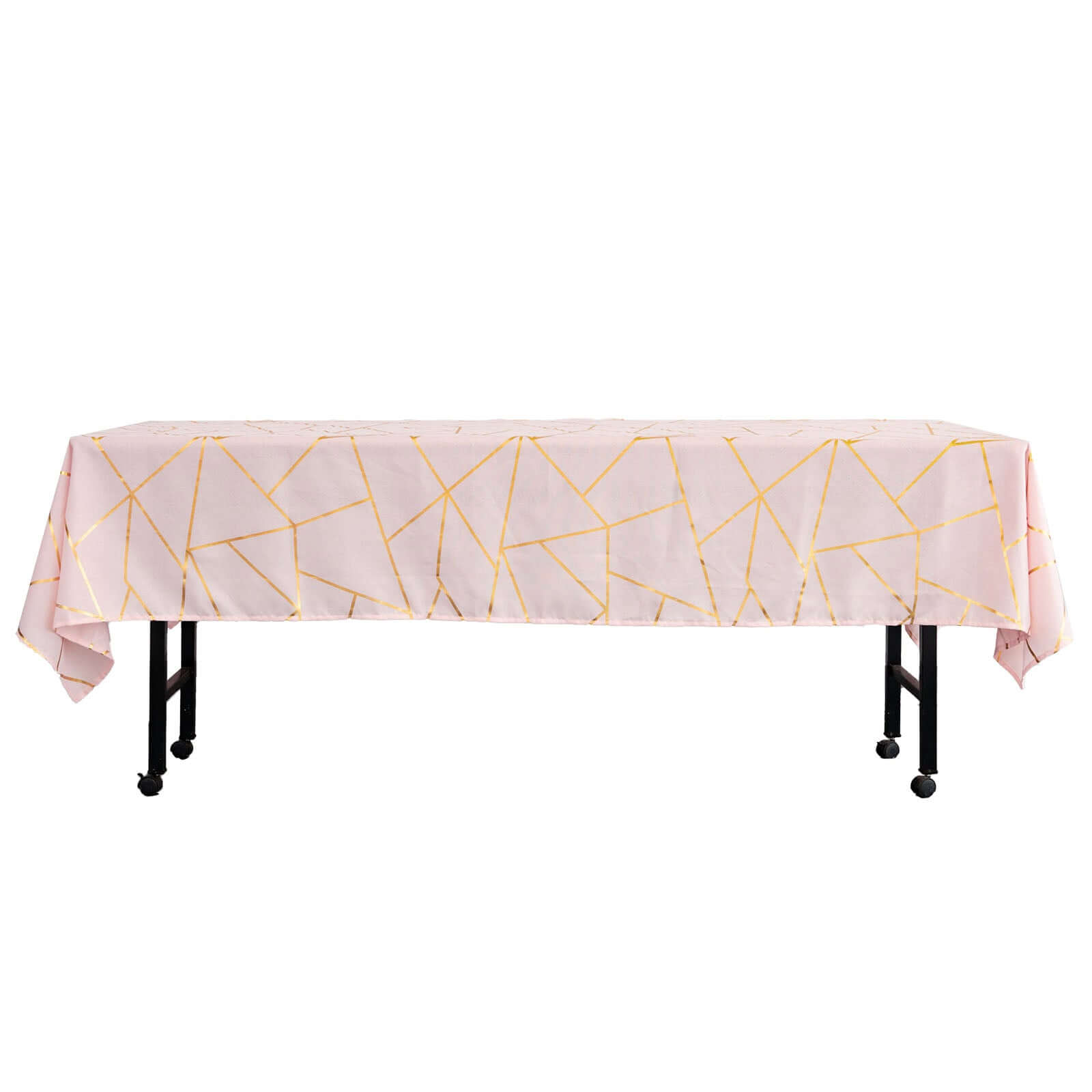 Wrinkle-Resistant & Durable Polyester Tablecloth: Blush with Gold Foil Geometric Pattern (60x102)
