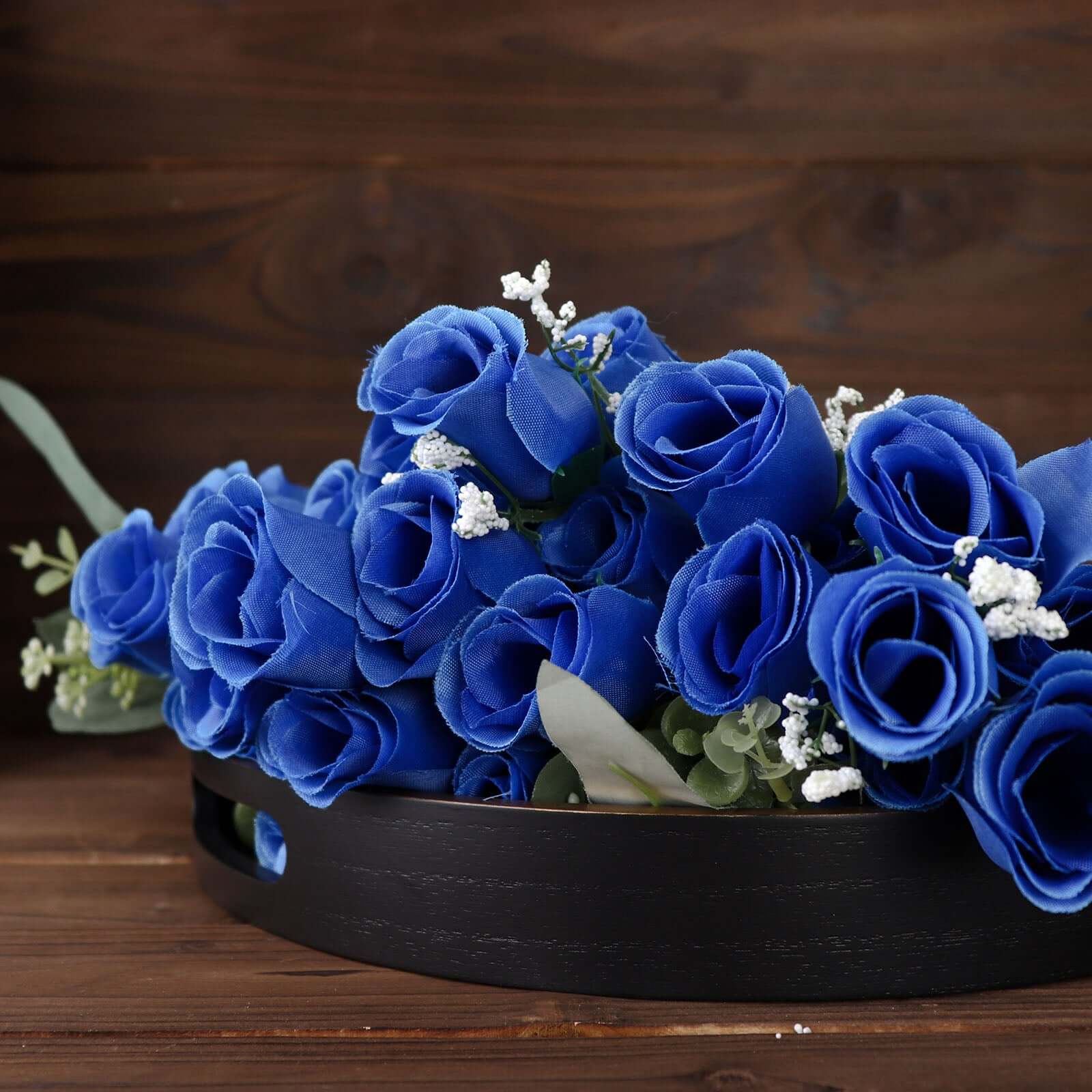 12 Bushes of Premium Royal Blue Artificial Silk Rose Bud Bouquets