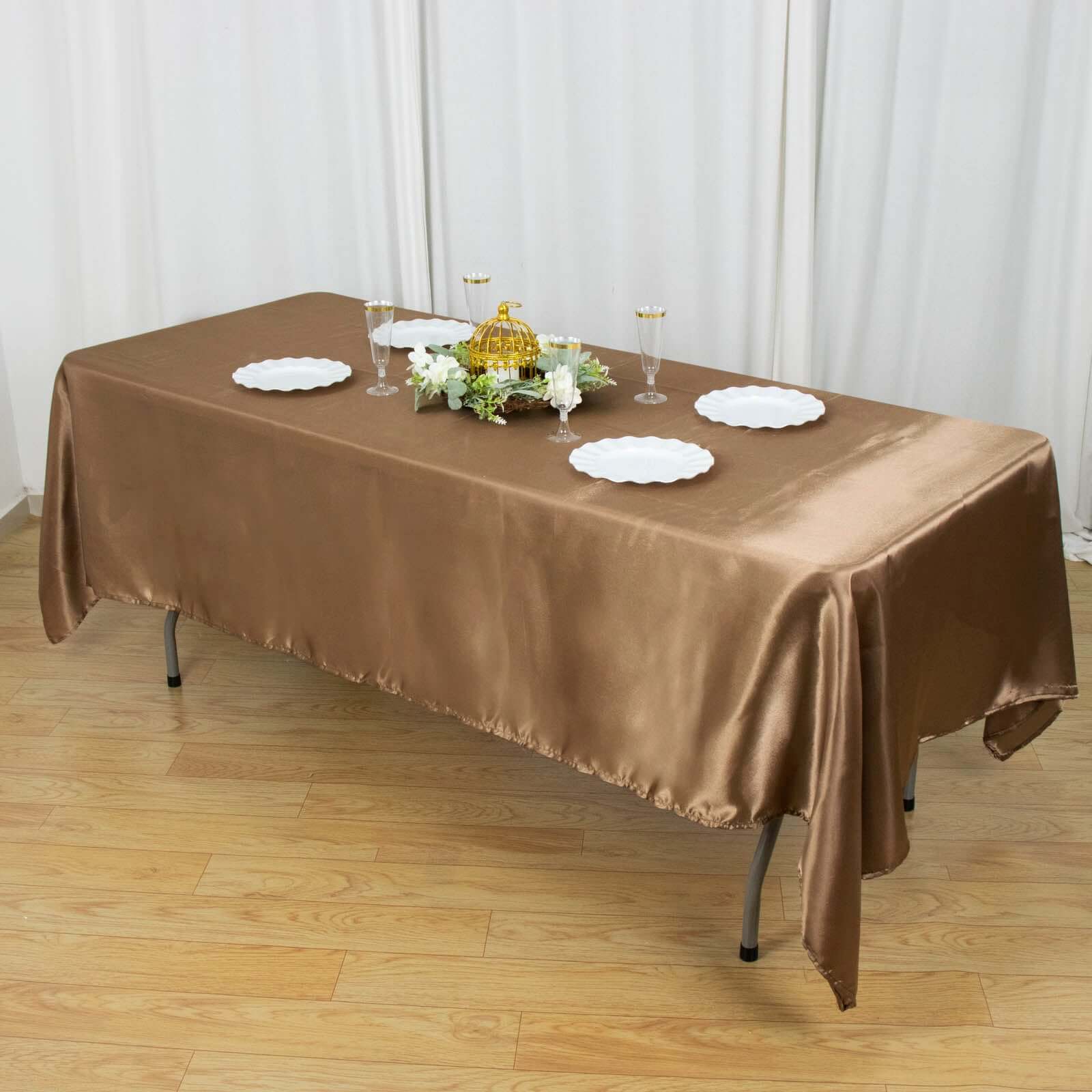Taupe Satin 60x102 Rectangular Tablecloth - Smooth, Lustrous & Stain-Resistant