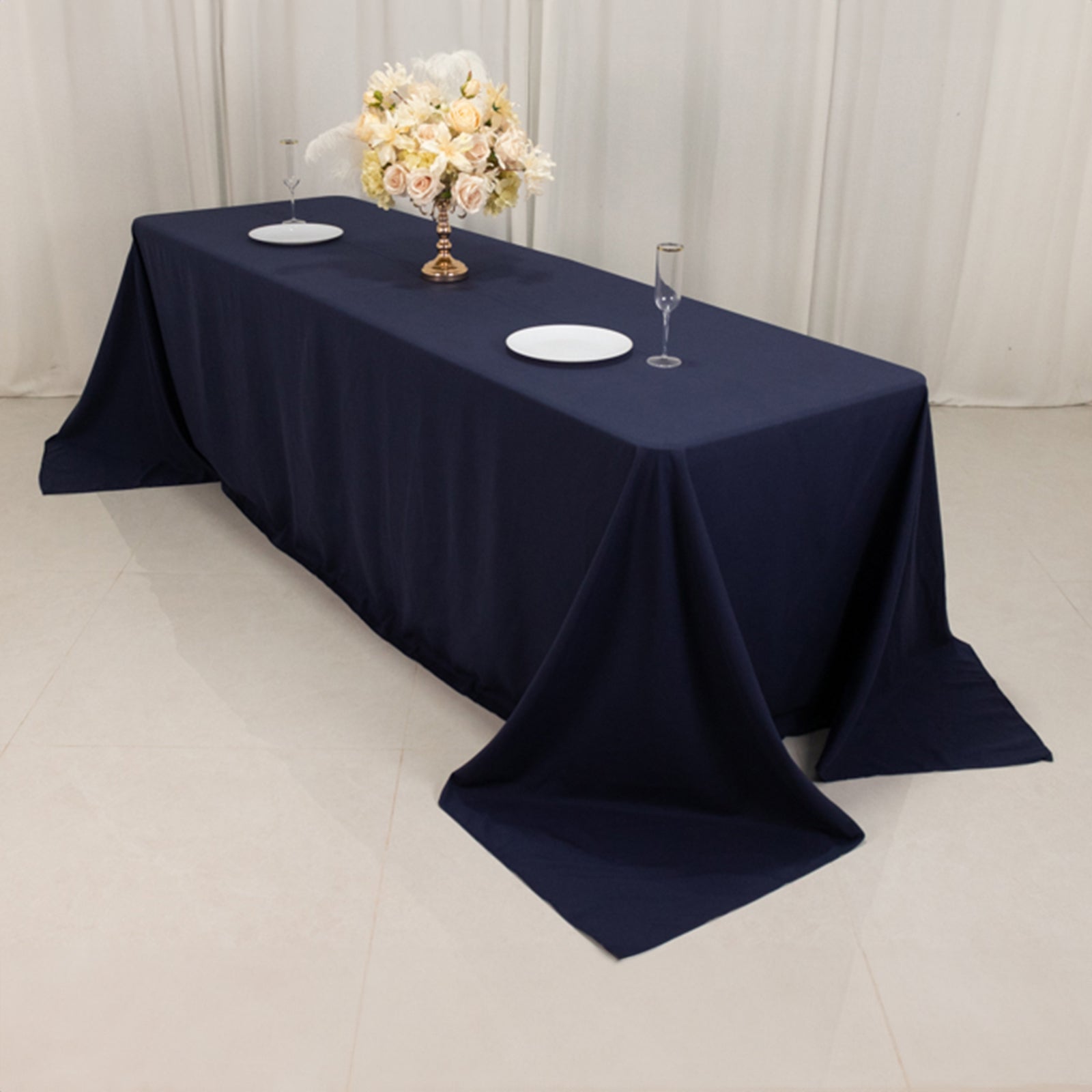Seamless Wrinkle-Resistant Navy Blue Cotton Blend 90x156 Rectangle Tablecloth