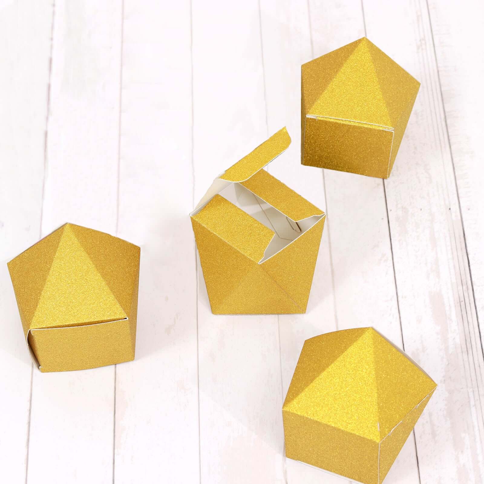25-Pack Gold Glitter Geometric Wedding Favor Candy Gift Boxes