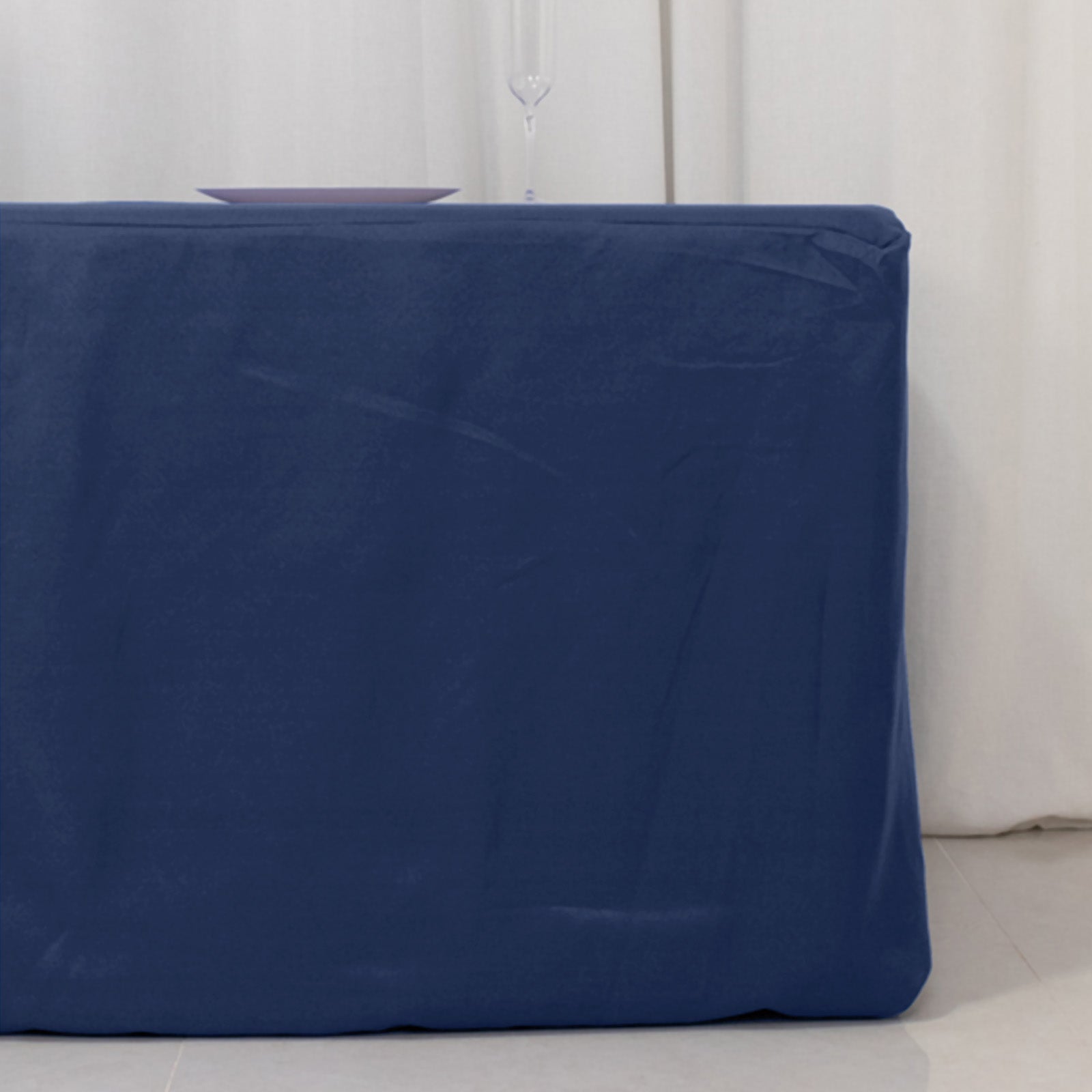 Navy Blue Fitted 8ft Rectangular High-Performance Fire Retardant Premium Polyester Tablecloth