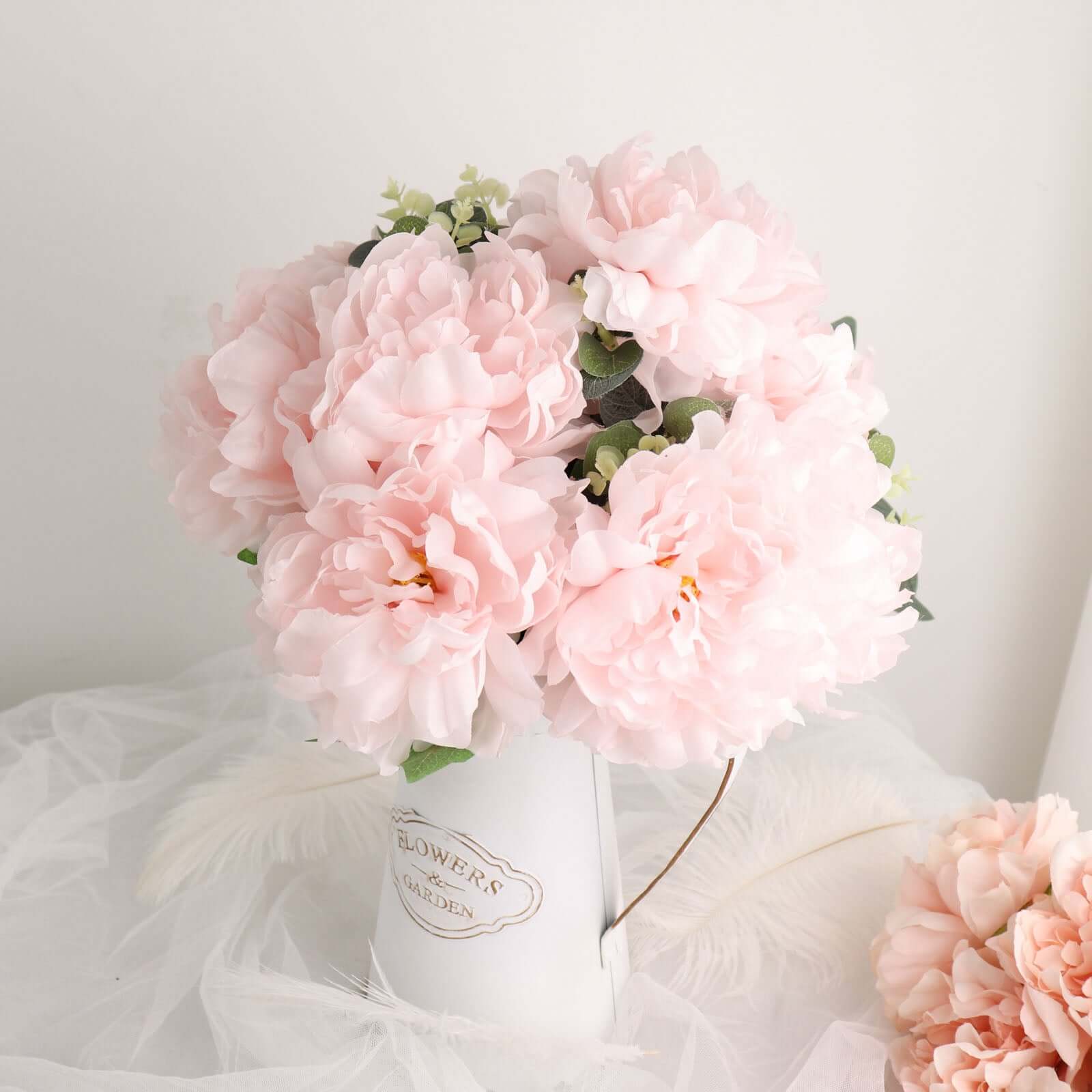 2 Pack of 17-Branch Blush Artificial Silk Peony Flower Bouquets, Realistic Touch