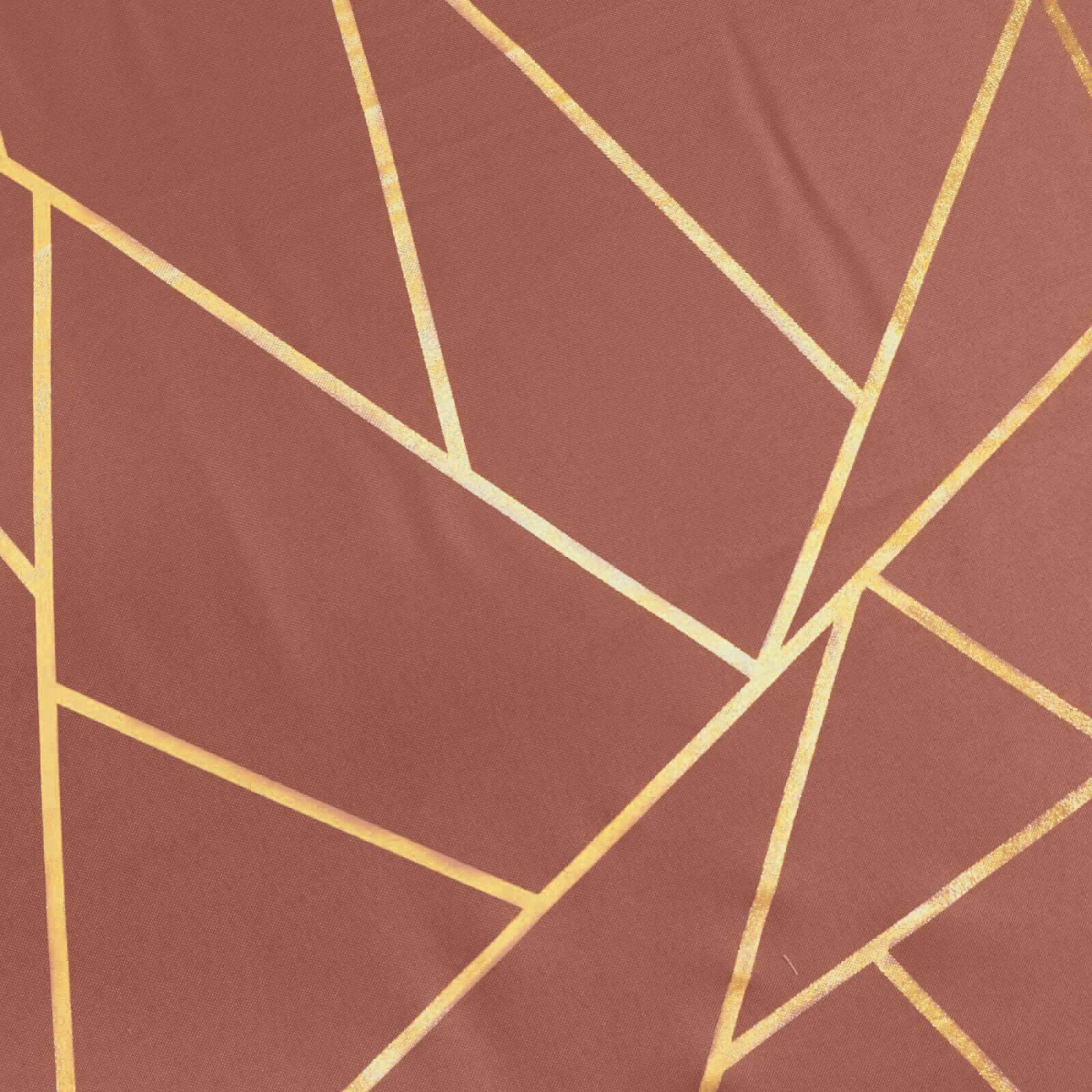 Wrinkle-Resistant Seamless Polyester Tablecloth: Terracotta with Gold Foil Geometric Pattern (90x132) - Ideal for Events
