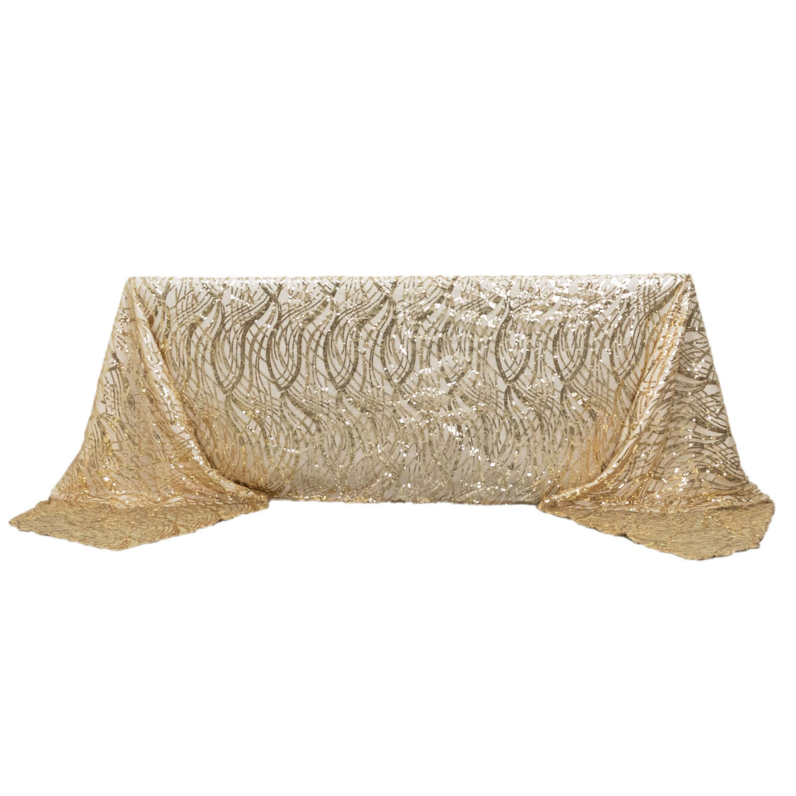 Champagne Sequin-Embroidered Mesh Rectangle Tablecloth 90x156 with Wave Pattern
