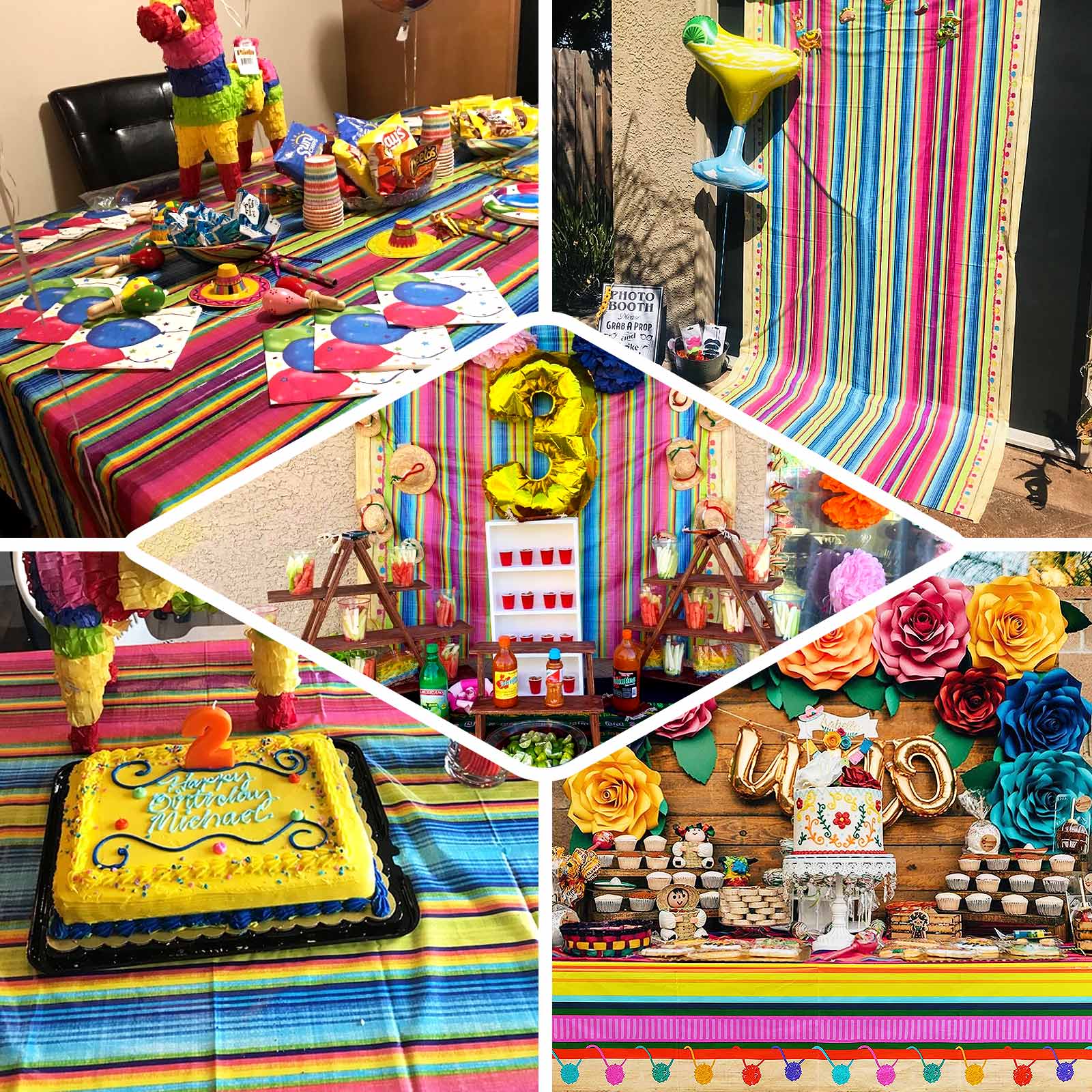 5-Pack Vibrant PVC Disposable Mexican Serape Rectangle Table Covers for Cinco De Mayo 54x108