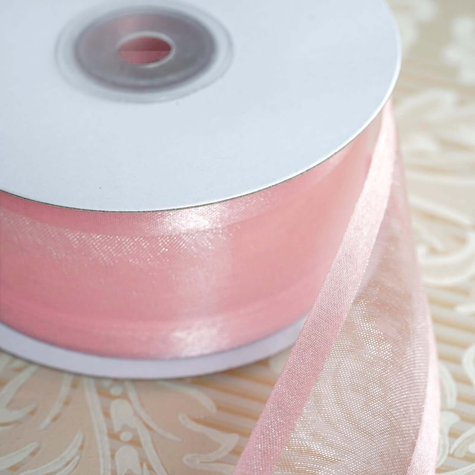 25 Yards 1.5 Inches Blush Premium Woven Nylon Organza Ribbon with Satin Edges