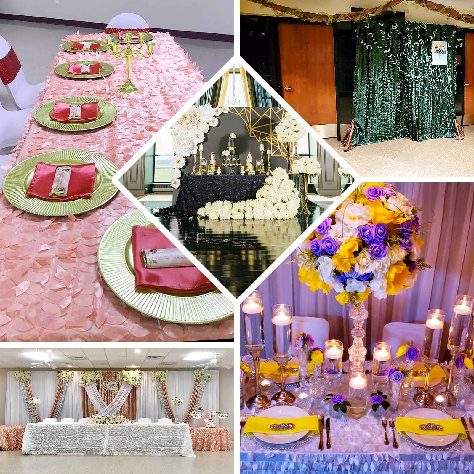 Dusty Rose Taffeta Rectangle Tablecloth 90x132 with 3D Seamless Leaf Petal Design