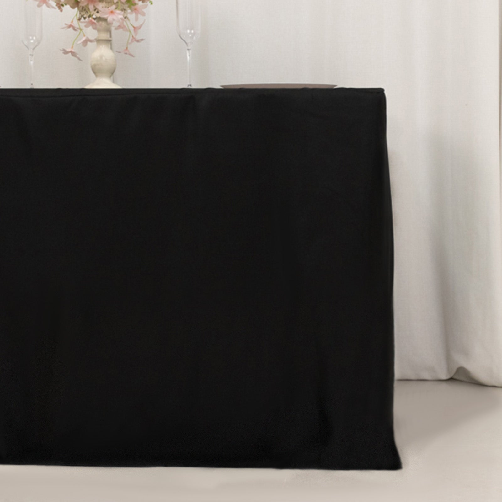 Black Fitted Polyester Rectangle Tablecloth - Ideal for 4ft Tables
