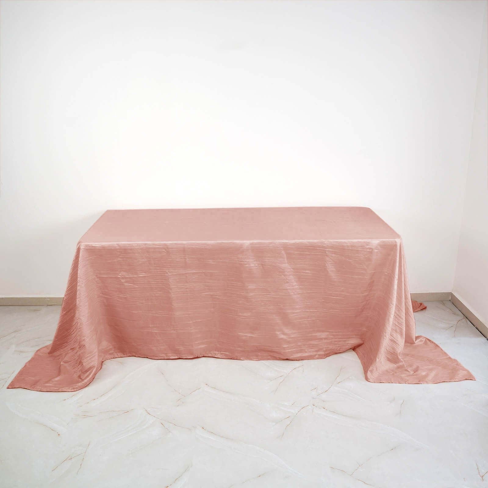 Seamless Accordion Crinkle Dusty Rose Taffeta Rectangle Tablecloth 90x132