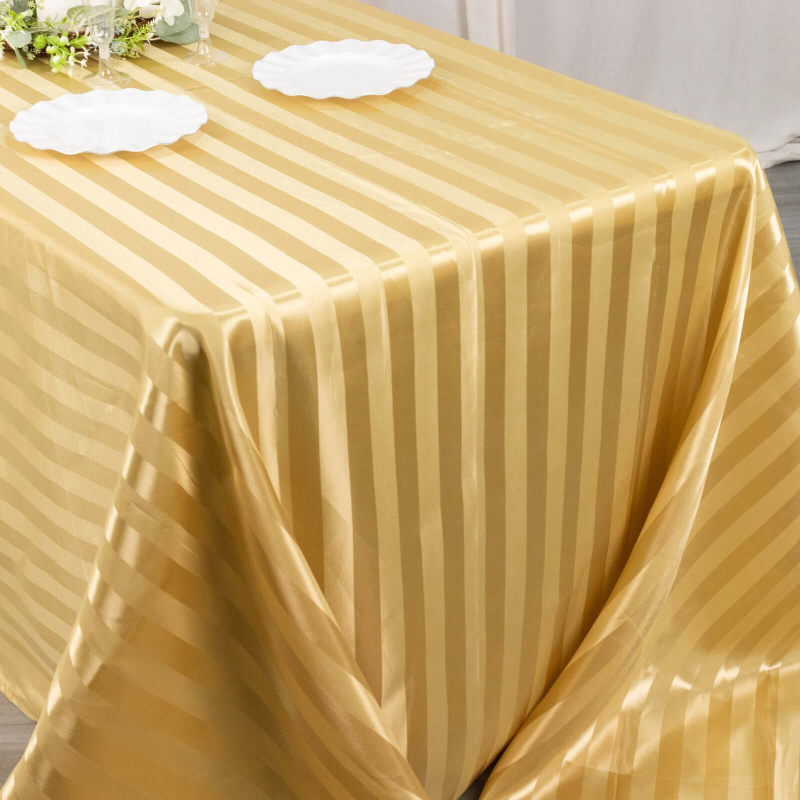 Champagne Satin Rectangular Tablecloth with Glossy Stripes, 90x132