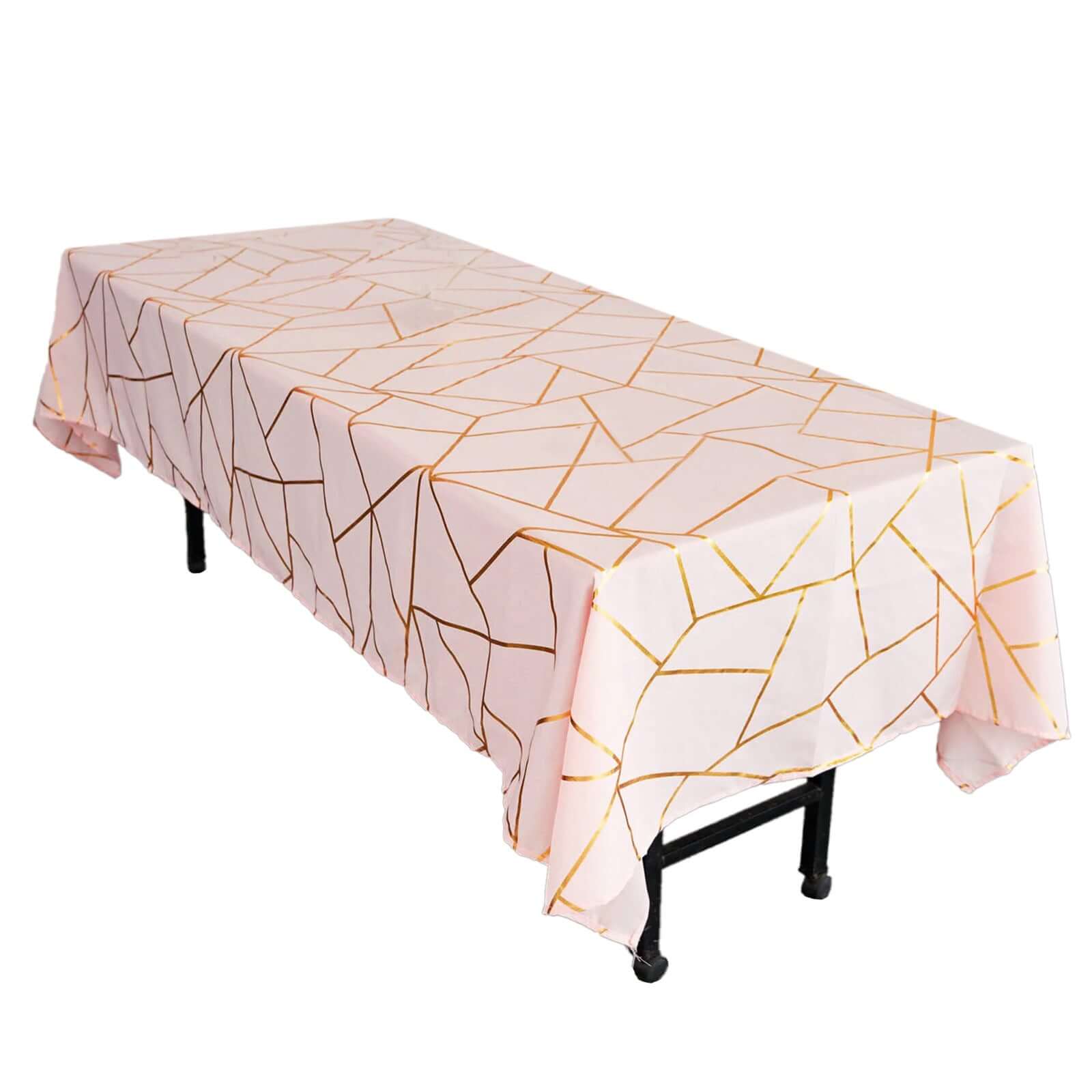 Wrinkle-Resistant & Durable Polyester Tablecloth: Blush with Gold Foil Geometric Pattern (60x102)