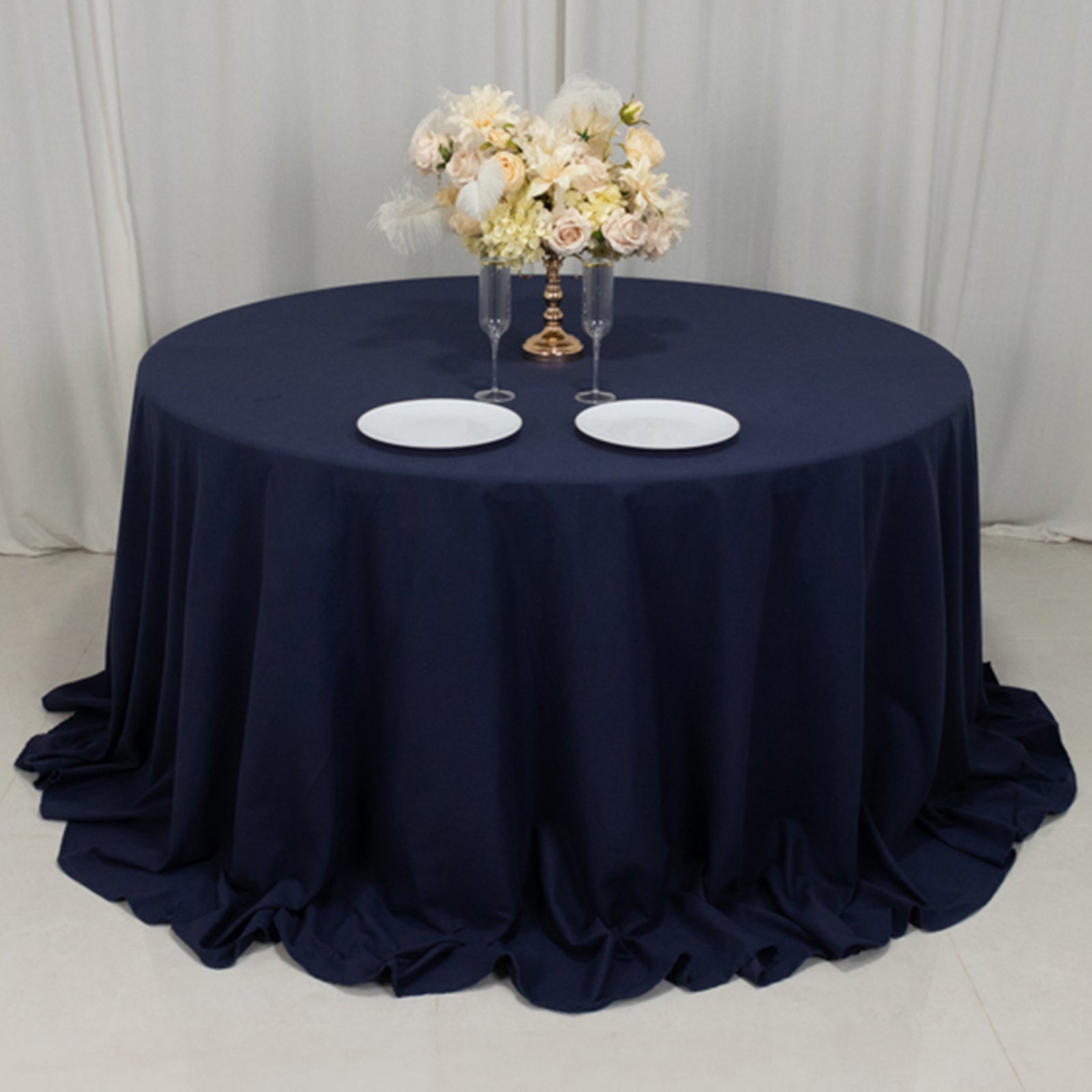 Hot! Navy Blue 132" Cotton Blend Seamless Wrinkle-Resistant Round Tablecloth