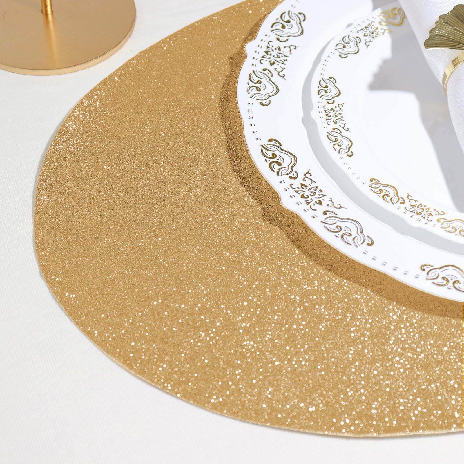 6-Pack Champagne Glitter Oval Non-Slip Vinyl Placemats - Perfect for Any Occasion