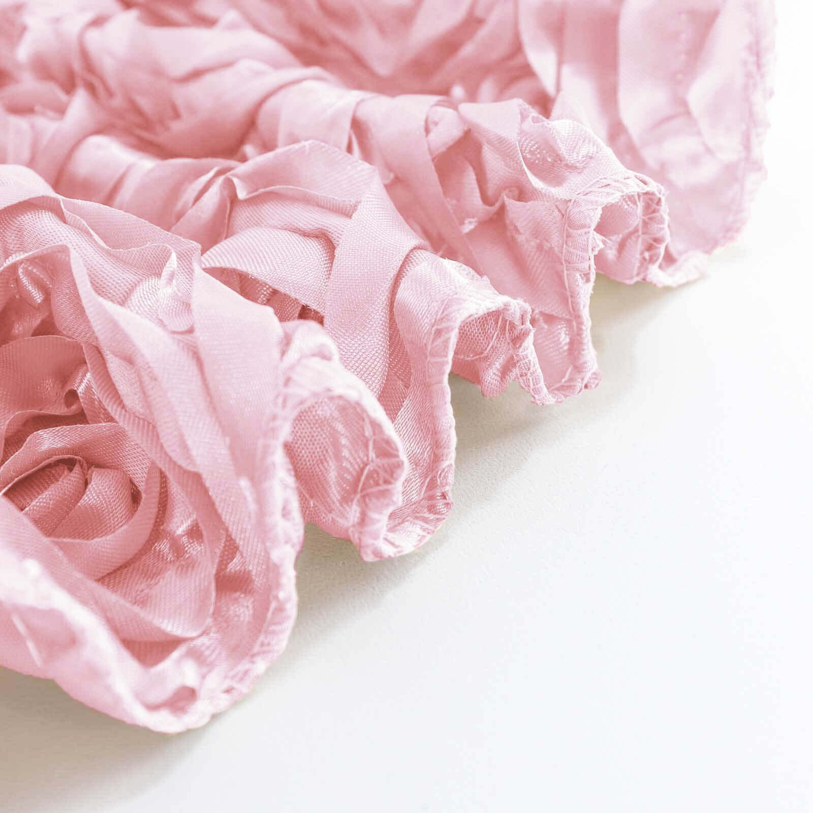 Hot! Blush Satin 90x156 Rectangle 3D Rosette Tablecloth with Seamless Finish