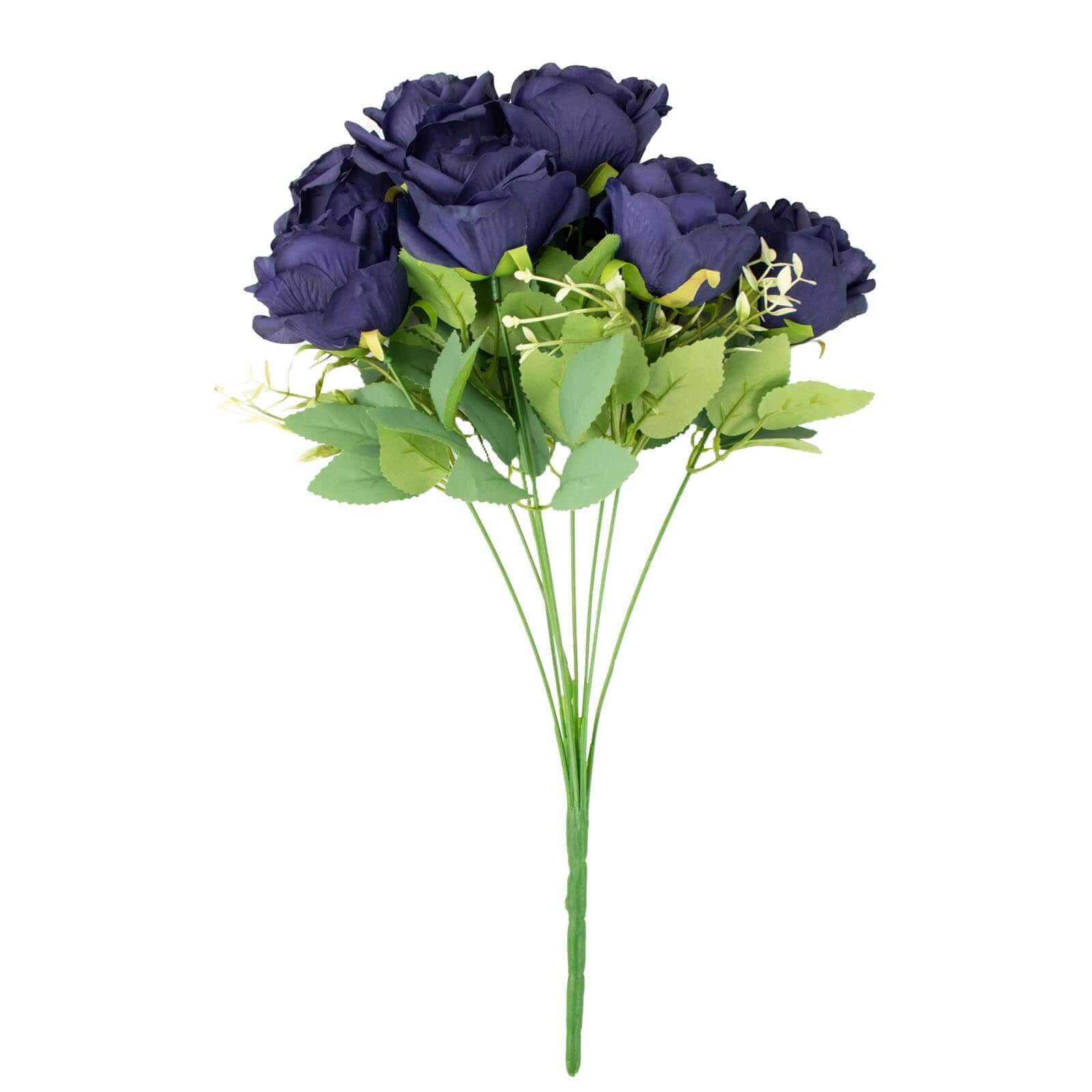 Hot Deal! 2 Bushes of 18 Realistic Navy Blue Artificial Silk Rose Flower Bouquets for Decor