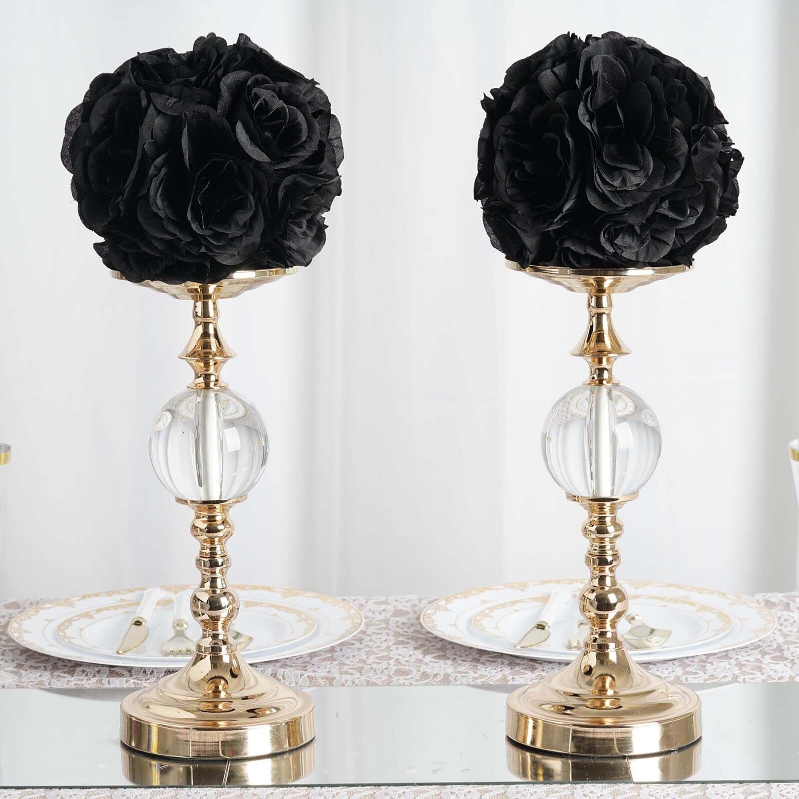 Hot Sale! 2-Pack 7-Inch Black Artificial Silk Rose Kissing Balls for Party Decor