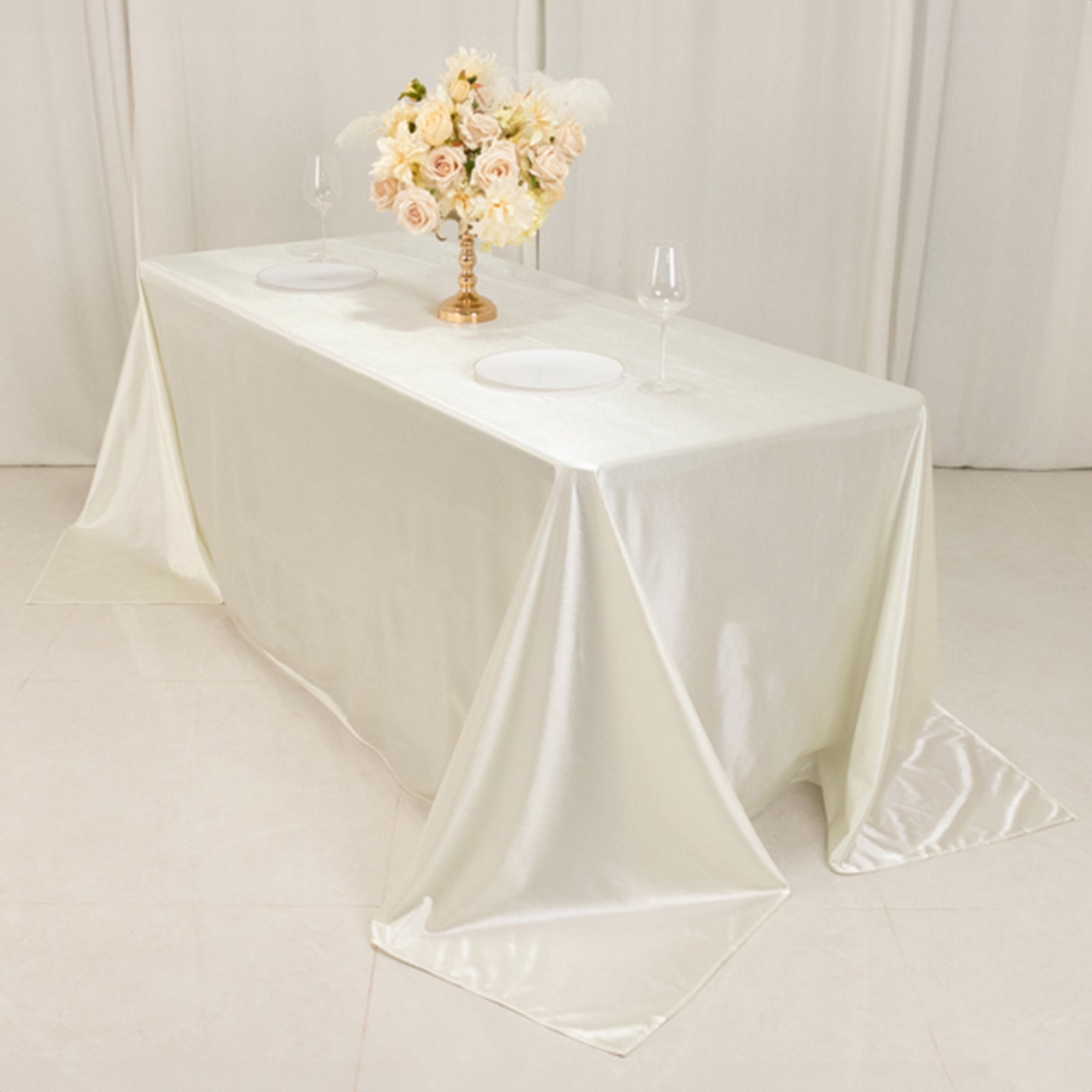 Shimmering Pearl White Premium Scuba Seamless Tablecloth - 90x132, Wrinkle & Stain Resistant