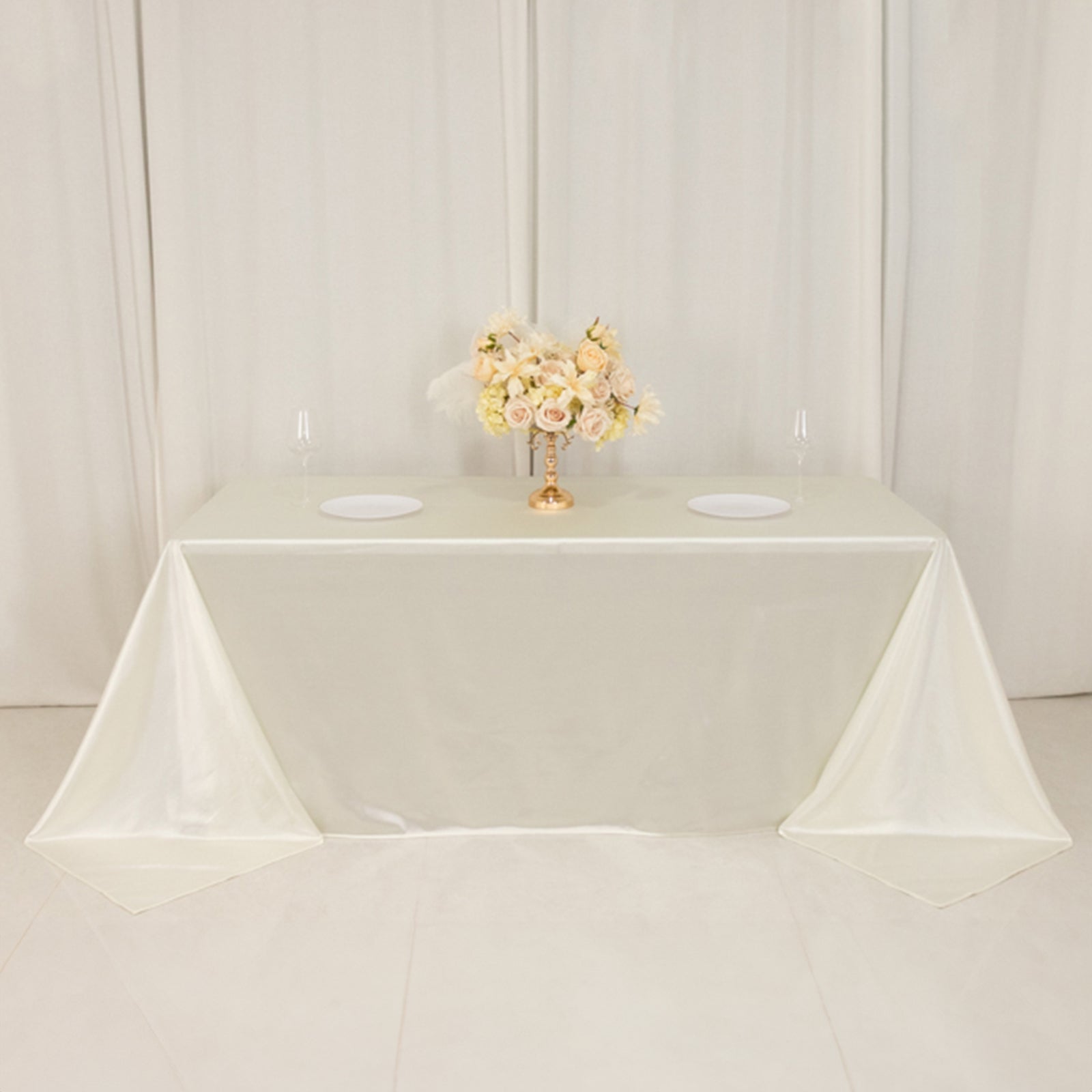 Shimmering Pearl White Premium Scuba Seamless Tablecloth - 90x132, Wrinkle & Stain Resistant