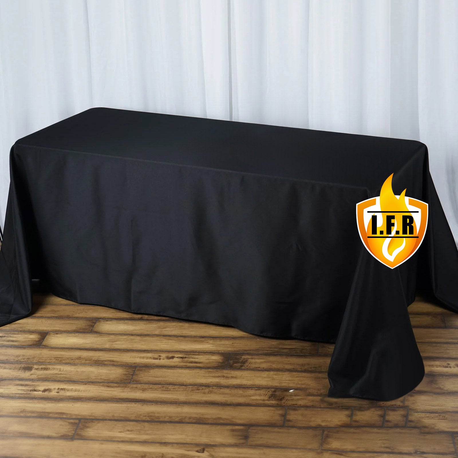 Black 90x132 Fire Retardant Premium Polyester Rectangular Tablecloth - High-Performance Seamless Cover