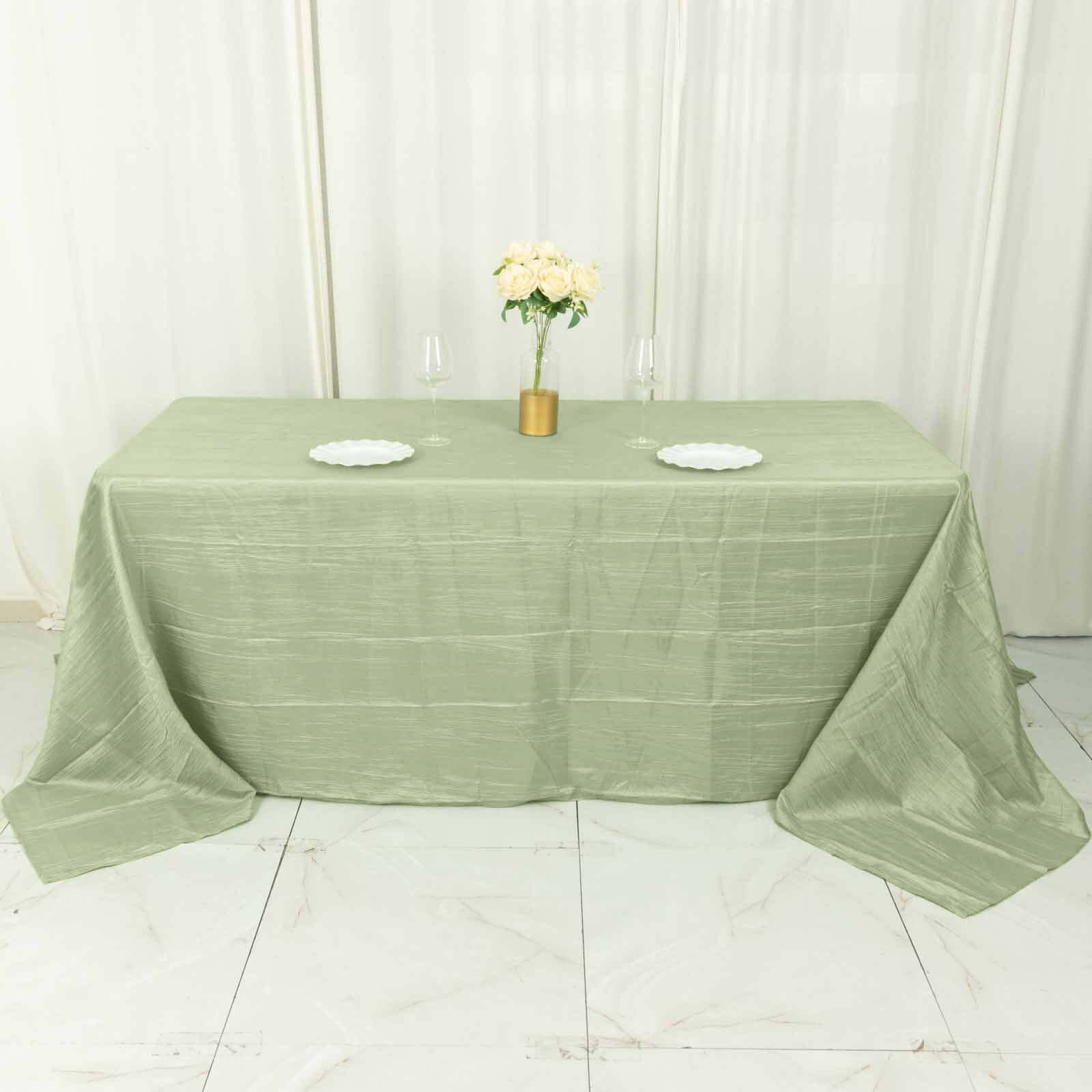 Discount! Sage Green Seamless Accordion Crinkle Taffeta Rectangle Tablecloth 90x132