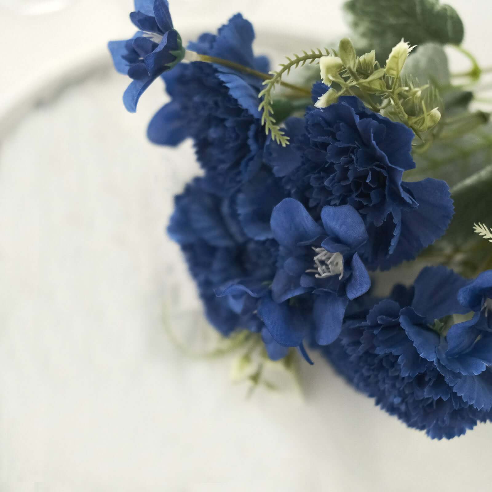 Set of 3 Navy Blue Artificial Silk Carnation Flower Arrangements, 14 Inches Tall