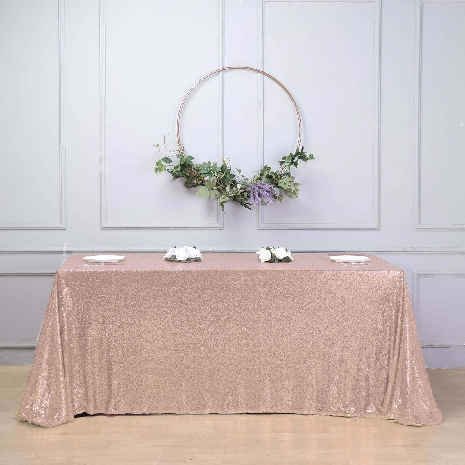 Hot! Rose Gold Seamless Sparkly Sequin Rectangle Tablecloth 90x132