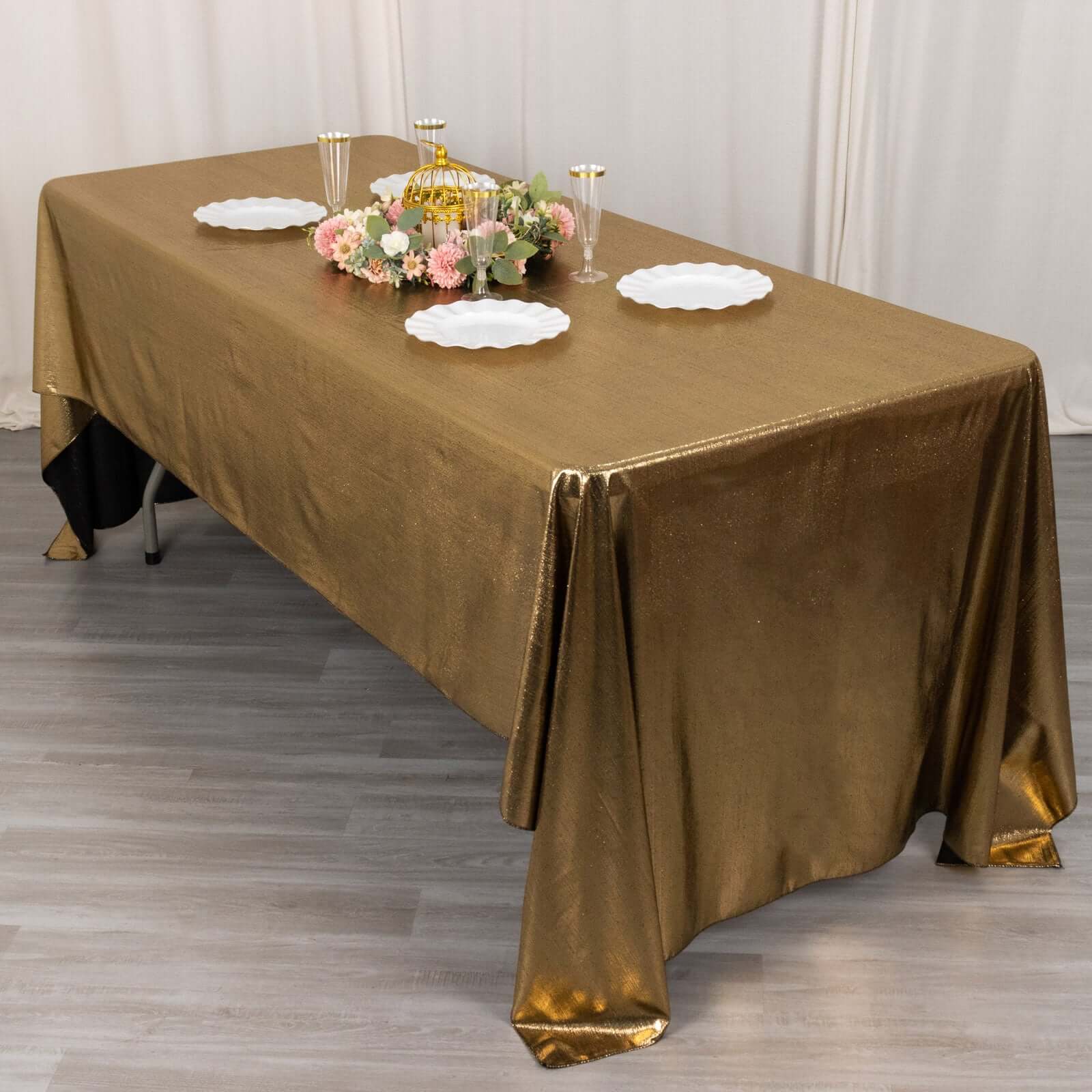 Sparkling Antique Gold Sequin Dots Polyester Rectangle Tablecloth - Wrinkle-Free & Reusable, Ideal for Events