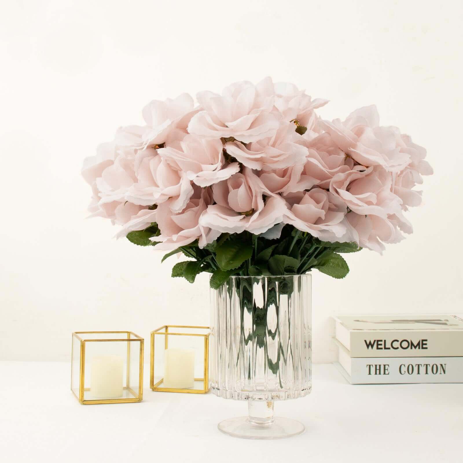 12 Bushes of Premium Blush Artificial Silk Rose Flowers, 84 Roses in Total