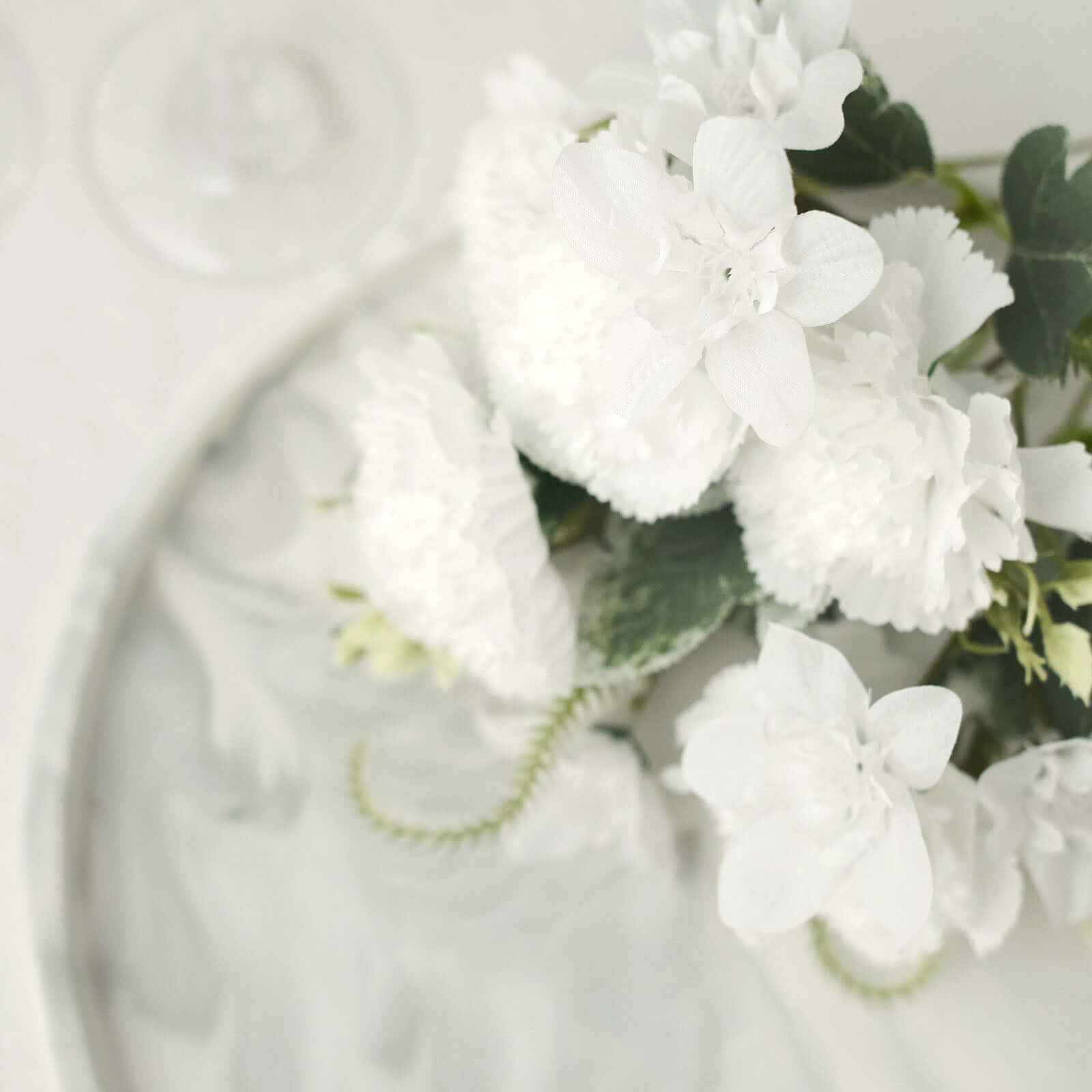 3-Pack 14-Inch White Artificial Silk Carnation Faux Flower Bouquets