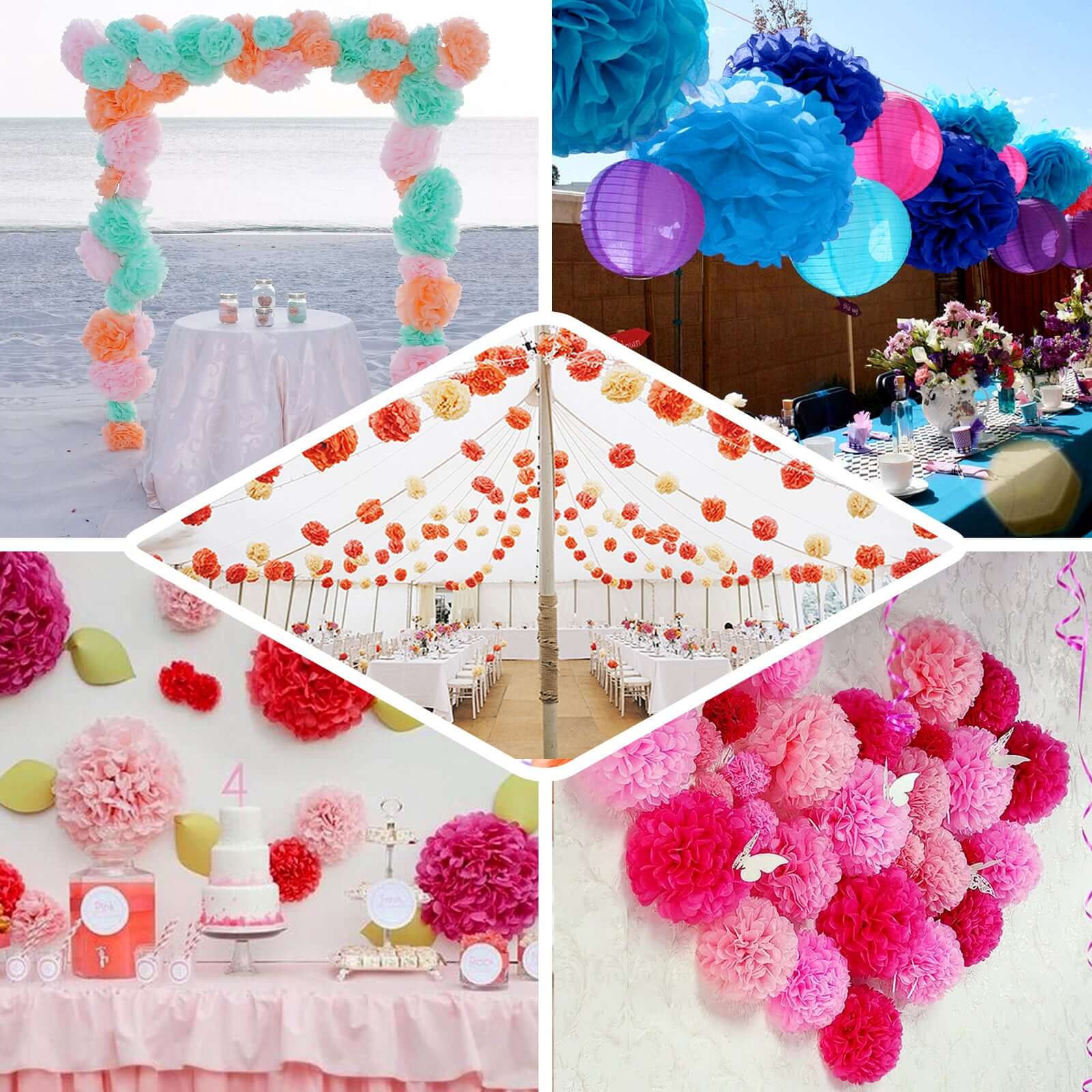 6-Pack 10-Inch Red Tissue Paper Pom Pom Flower Balls for Party Decor
